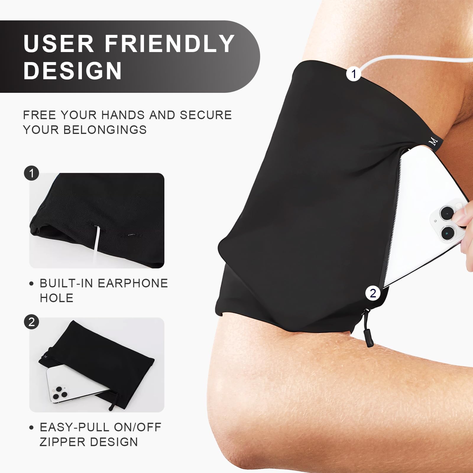Lightweight Running Armband for Phones - Adjustable Fitness & Gym Workout Arm Holder for iPhone, Samsung & All Smartphones - Perfect for Jogging, Cycling & Outdoor Activities (Black, XL)