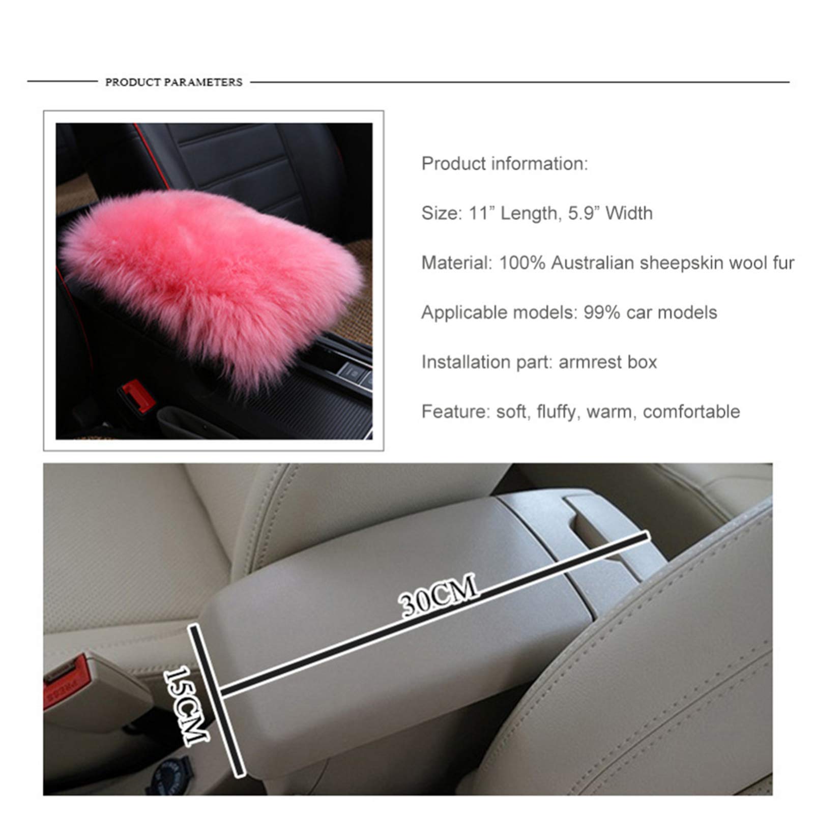 Premium Furry Sheepskin Wool Car Armrest Cover - Auto Center Console Protector Pad (Wine Red) | Soft & Comfortable for Long Drives, Perfect for SUVs, Sedans & Trucks