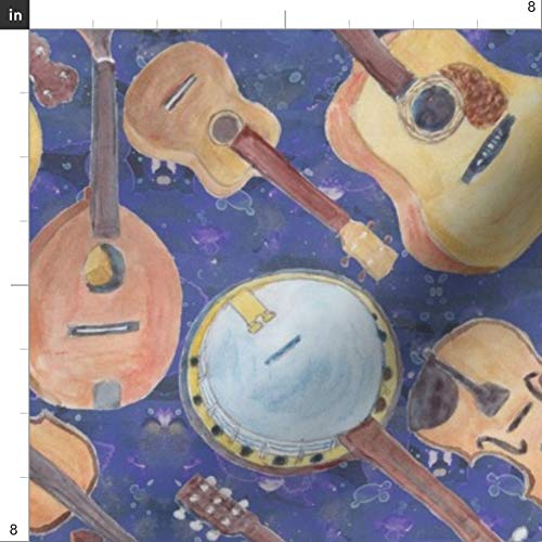 Strings Blue Guitar & Ukulele Printed Petal Signature Cotton Fabric Fat Quarter - Premium Spoonflower Fabric for Sewing, Quilting, Apparel, Crafts & Home Decor | Perfect for DIY Projects, Patchwork & Gift Making