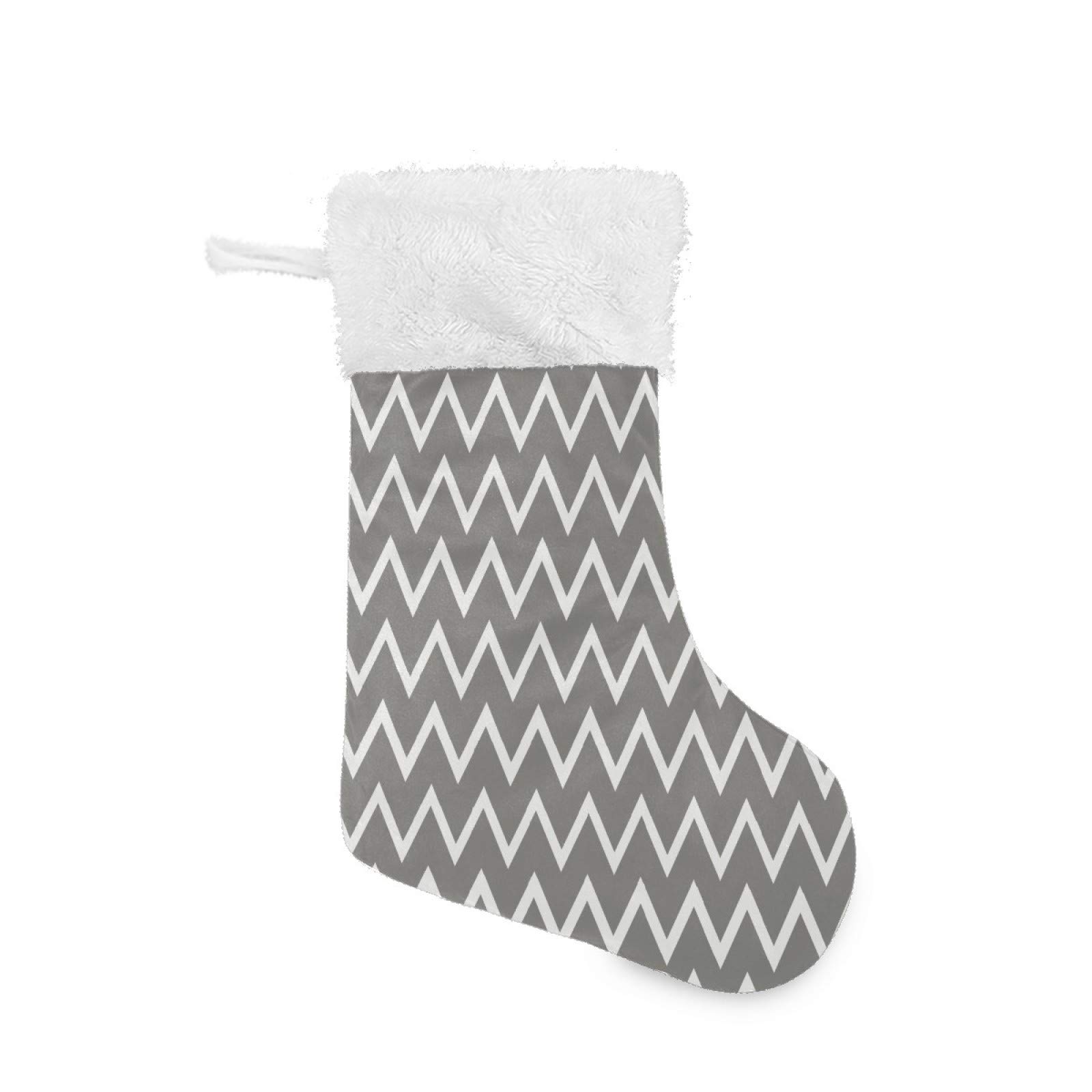 Velvet Christmas Stockings with Corrugated Stripe & Plush Faux Fur Cuff - Gray Holiday Stocking for Candy, Toys & Gifts | Fireplace Hanging Decor for Xmas Party, Family Gatherings & Cozy Home Decor