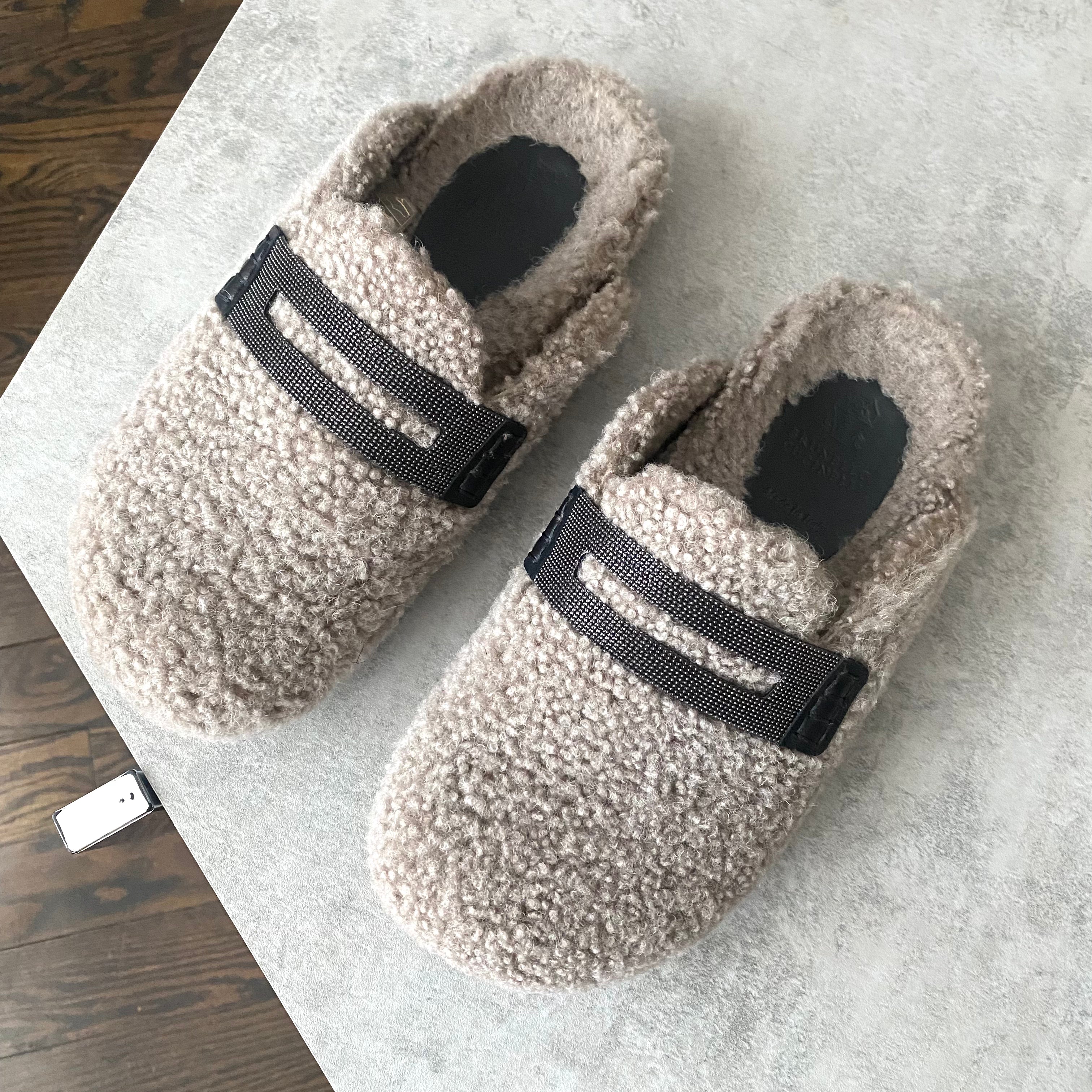 Brunello Cucinelli Grey Shearling Monili Slippers - Women's Luxury Shearling House Shoes Size 36.5 | Cozy Indoor & Outdoor Comfort for Home, Travel & Spa Relaxation