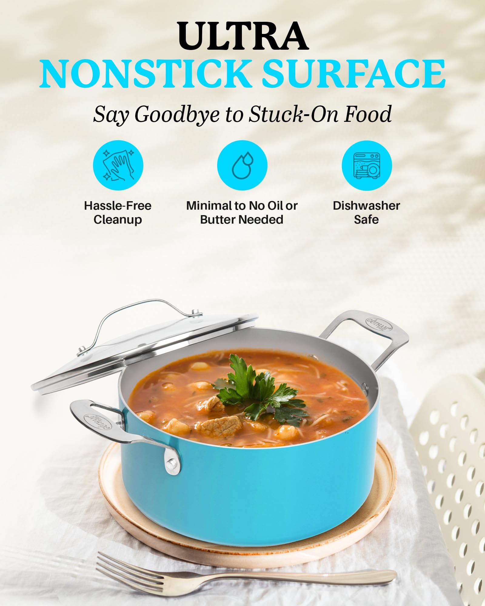 **Gotham Steel Aqua Blue Nonstick 5 Quart Pot – Multipurpose Stock Pot for Pasta, Stew, Sauce & Reheating | Oven & Dishwasher Safe, PFOA Free | Ideal for Cooking, Boiling & Meal Prep**