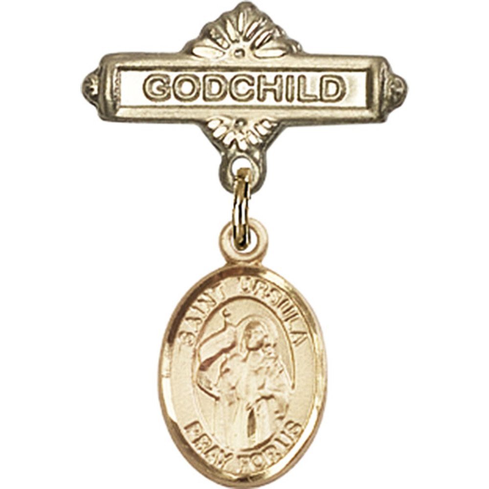 Bonyak Gold Filled Saint Medal Jewelry - St. Ursula Charm & Godchild Badge Pin (1 X 5/8 inches) | Religious Gifts, Baptism Present, First Communion Keepsake