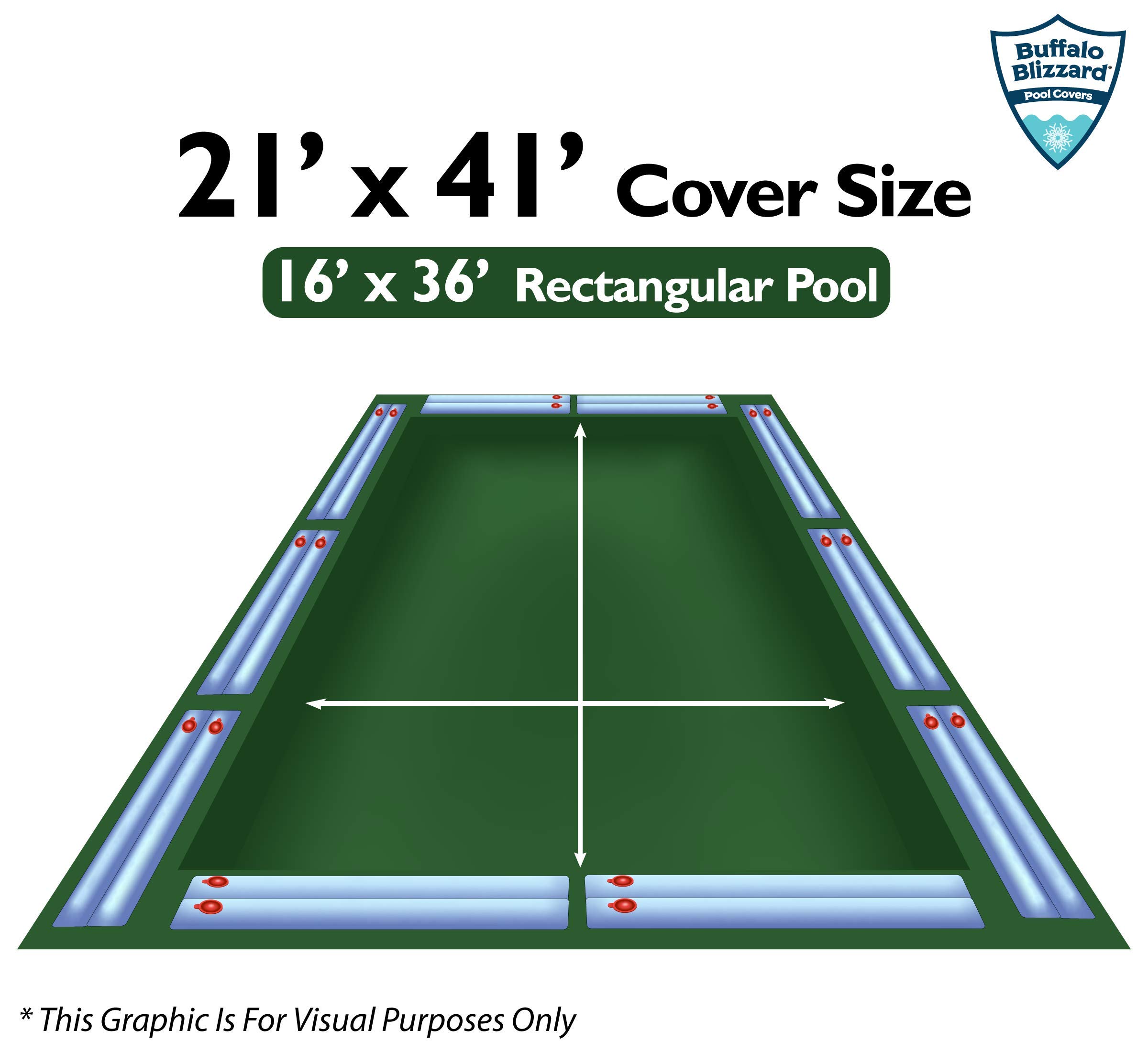 Buffalo Blizzard Supreme Winter Pool Cover with Water Bags Kit - Fits 16x36 ft Rectangle In-Ground Swimming Pools | Heavy Duty Green/Black Design | Includes 5ft Overlap (21x41 ft) | Perfect for Winter Protection & Pool Maintenance