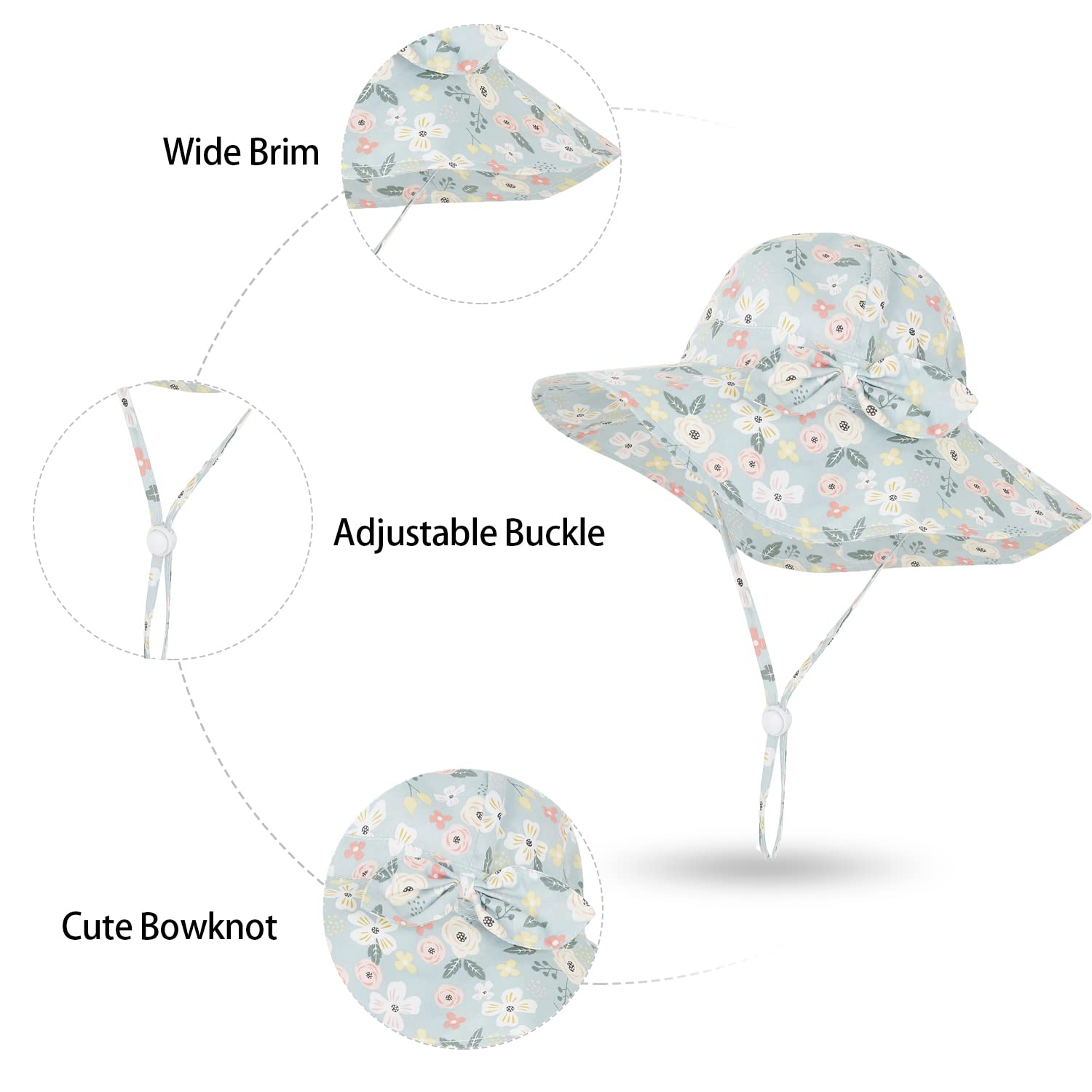 UPF 50+ Baby Girls Sun Hat - Wide Brim Bucket Hat for Toddlers & Infants - UV Protection Beach Hat for Summer Outdoor Play, Park, and Pool Activities