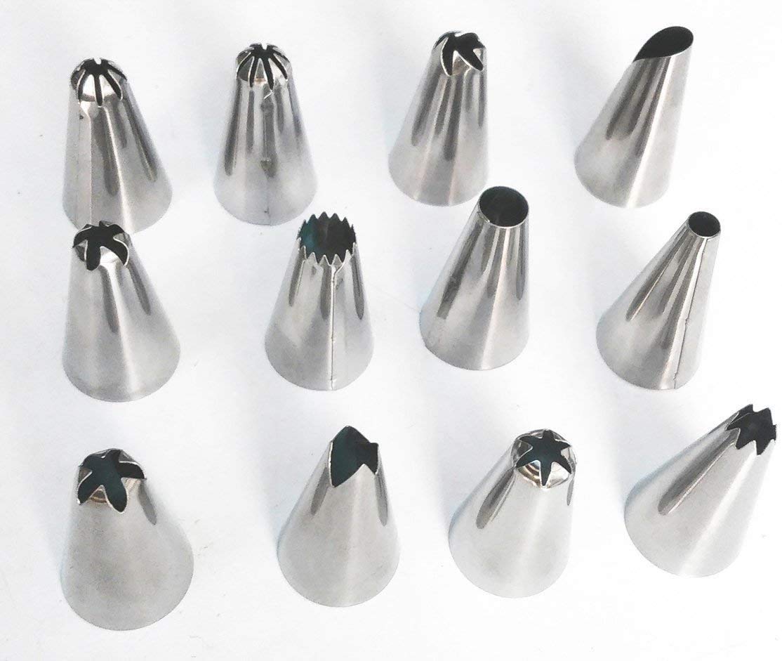 12-Piece Cake Decorating Set with Stainless Steel Nozzles - Reusable Icing Piping Bags & Frosting Tips for Baking, Cupcake Decorating, Wedding Cakes & Birthday Party Desserts
