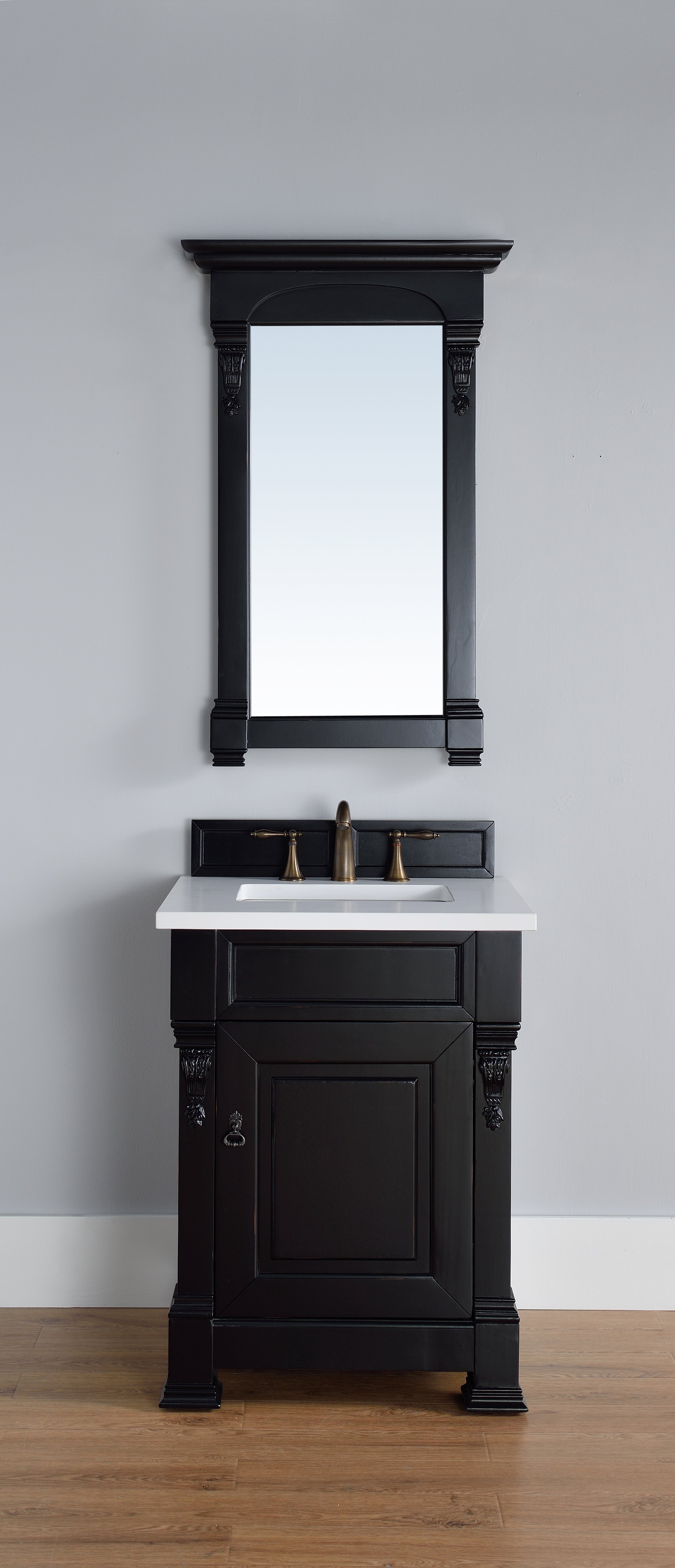 Brookfield 26 Inch Single Bathroom Vanity Set with Antique Black Finish & 3CM White Zeus Quartz Countertop - Perfect for Modern & Traditional Bathroom Designs