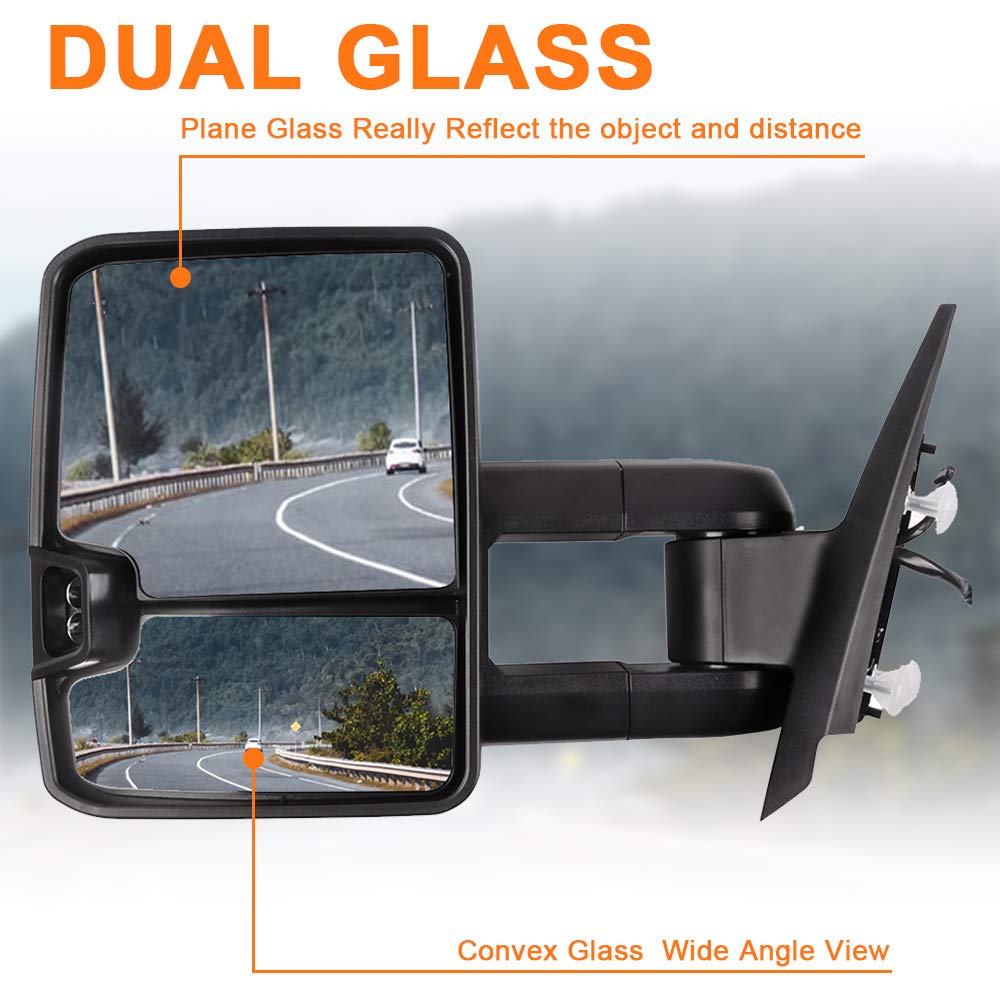 ROADFAR Power Heated Towing Mirrors for 2008-2013 Chevy Silverado & GMC Sierra - LED Turn Signal, Puddle Light, Black Housing - Perfect for Towing Trailers, Campers & Heavy Loads