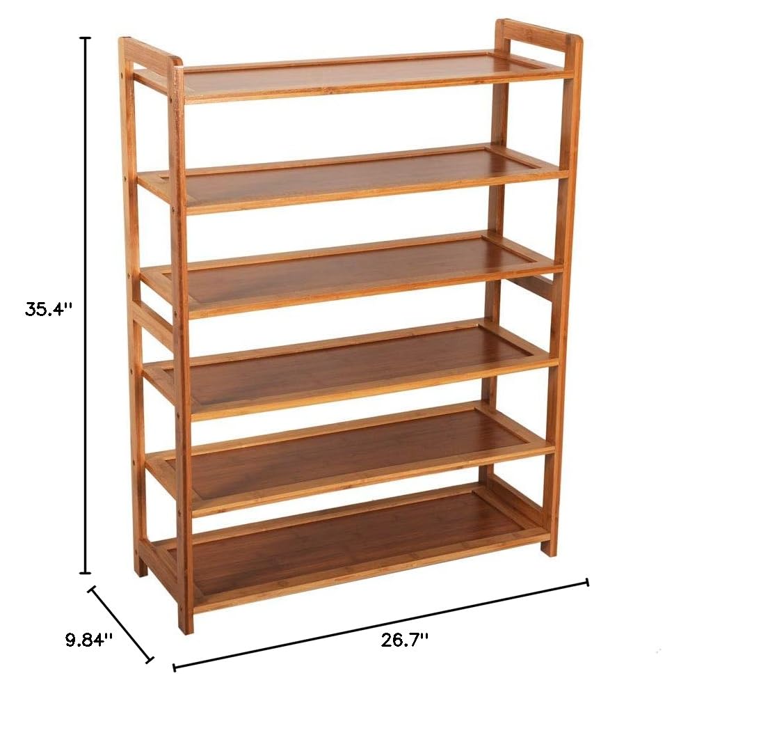 6-Tier Bamboo Shoe Rack for Entryway & Closet - Space Saving Wooden Shoe Organizer (26.77 x 9.84 x 35.43 Inches) - Perfect for Small Spaces, Apartments & Home Organization