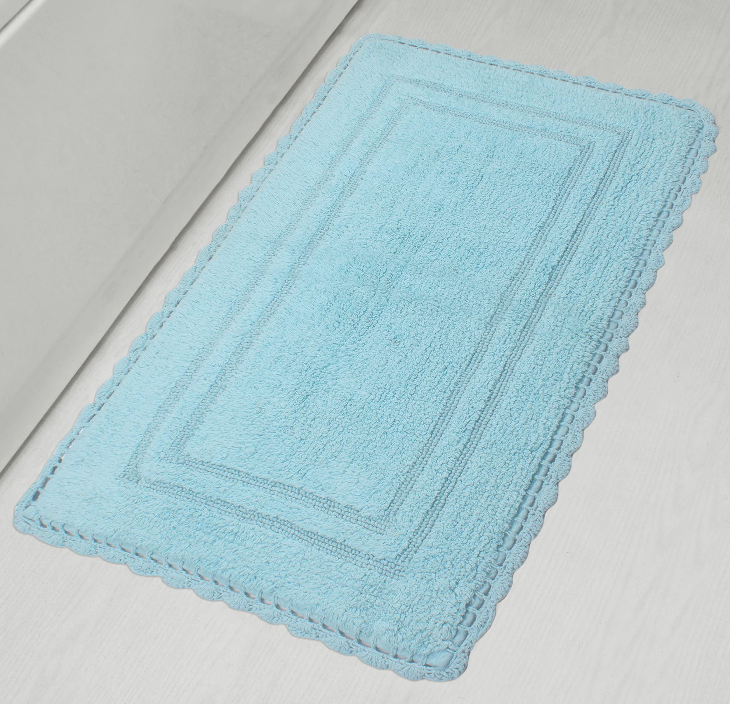 Home Weavers Reversible 100% Cotton Bath Mat Set - Ultra Soft Absorbent Non-Slip Bathroom Rug & Kitchen Mat (24x40 Inches, Aqua) | Washable & Durable for Bathroom, Shower & Vanity Areas