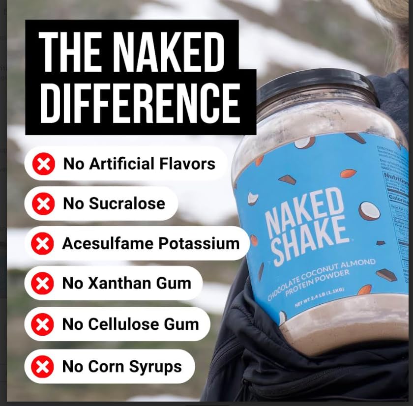 Naked Shake - Chocolate Coconut Almond Plant-Based Protein Powder | Vegan, Gluten-Free, Soy-Free, Non-GMO | MCT Oil from US & Canadian Farms | 30 Servings | Perfect for Post-Workout Recovery & Healthy Breakfast Smoothies