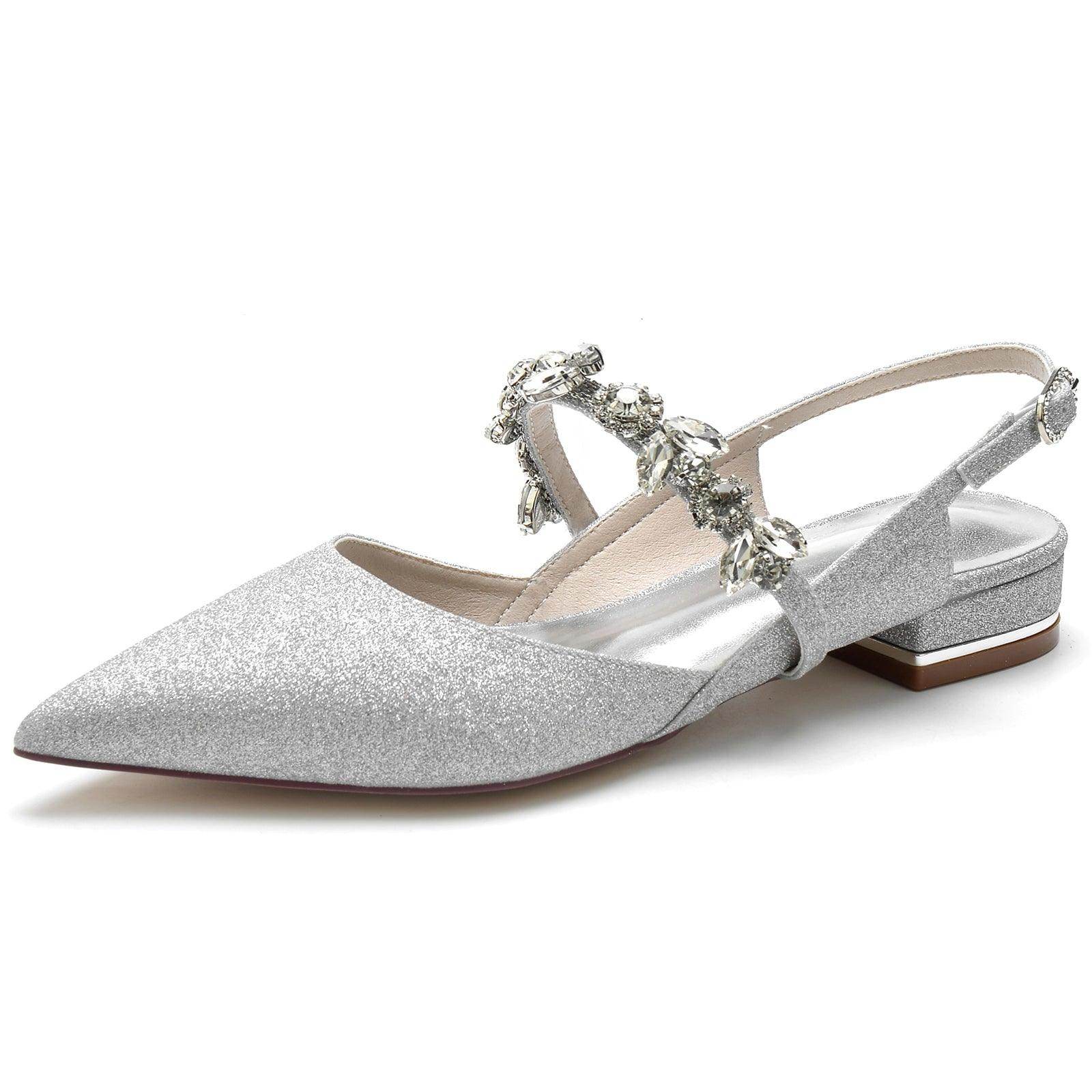 2.5cm Flat Heel Glitter Party Shoes for Women - Elegant Comfortable Evening & Wedding Pumps CK0237 | Perfect for Prom, Bridal Shower & Special Occasions