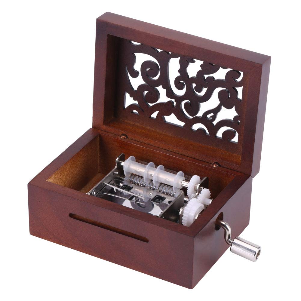 Zerodis Hand Crank Wooden Music Box - DIY 15-Note Vintage Mechanism with Carved Design | Perfect for Gifts, Weddings, Home Decor & Relaxation