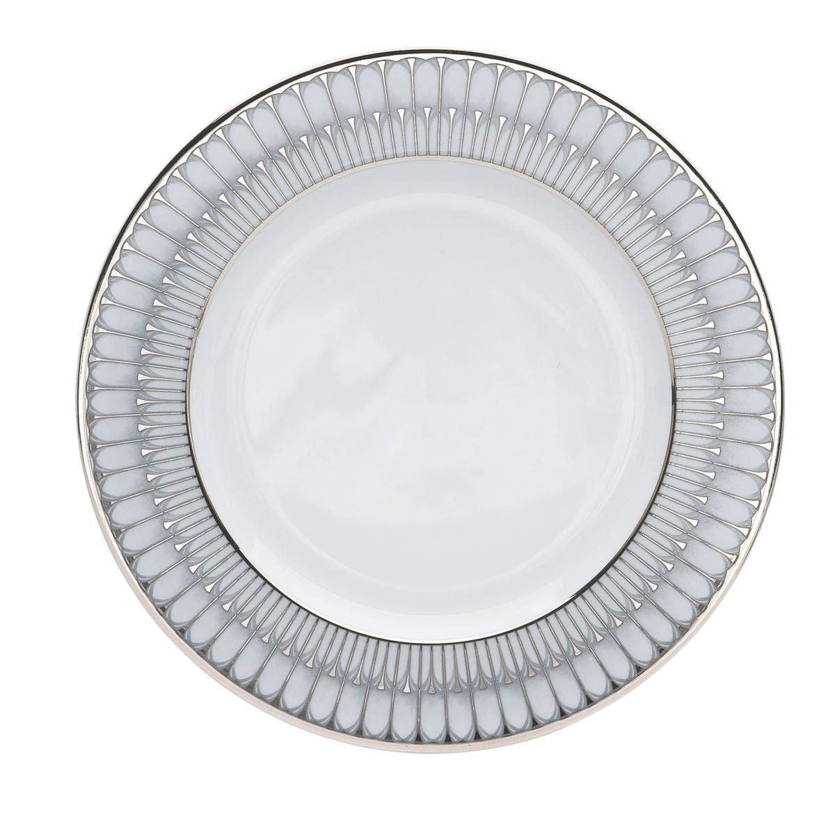 Elegant Arcades Grey & Platinum Dinner Plates - Set of 4 Fine China Plates for Formal Dining, Wedding Registry & Special Occasions
