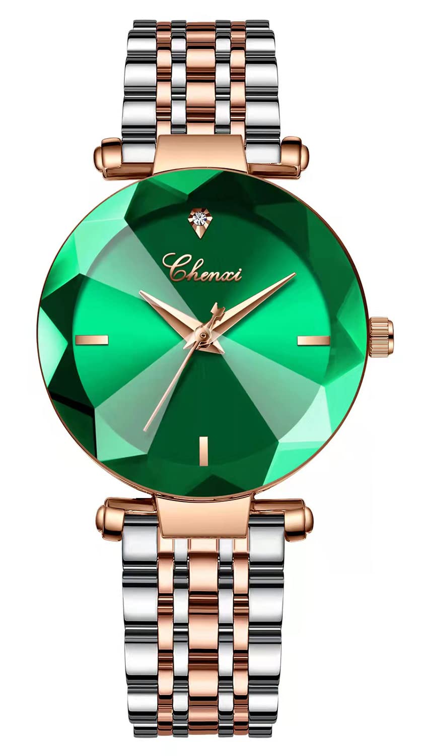 BESTKANG Women's Analog Quartz Watch - 3D Dial, Rose Mesh Belt, Green for Casual & Office Wear