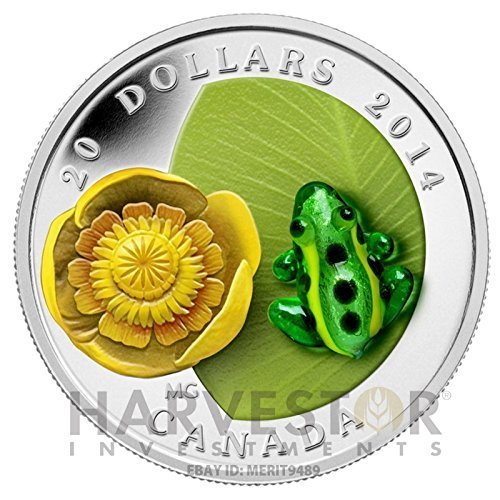 2014 Silver Canadian Water Lily Coin with Venetian Glass Leopard Frog - $20 Brilliant Uncirculated Collector's Item - Perfect for Coin Collectors, Gift Giving & Investment Portfolios