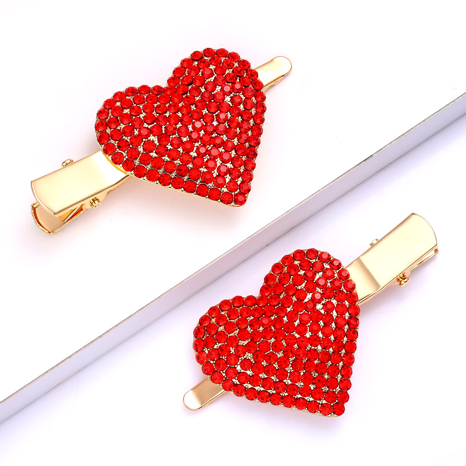 Valentine's Day Heart Hair Clips for Women - Rhinestone Glitter Enamel Hairpins, Sweet Lovely Hair Barrettes - Perfect for Parties, Weddings, Date Nights & Romantic Gifts (Full Rhinestone Heart)