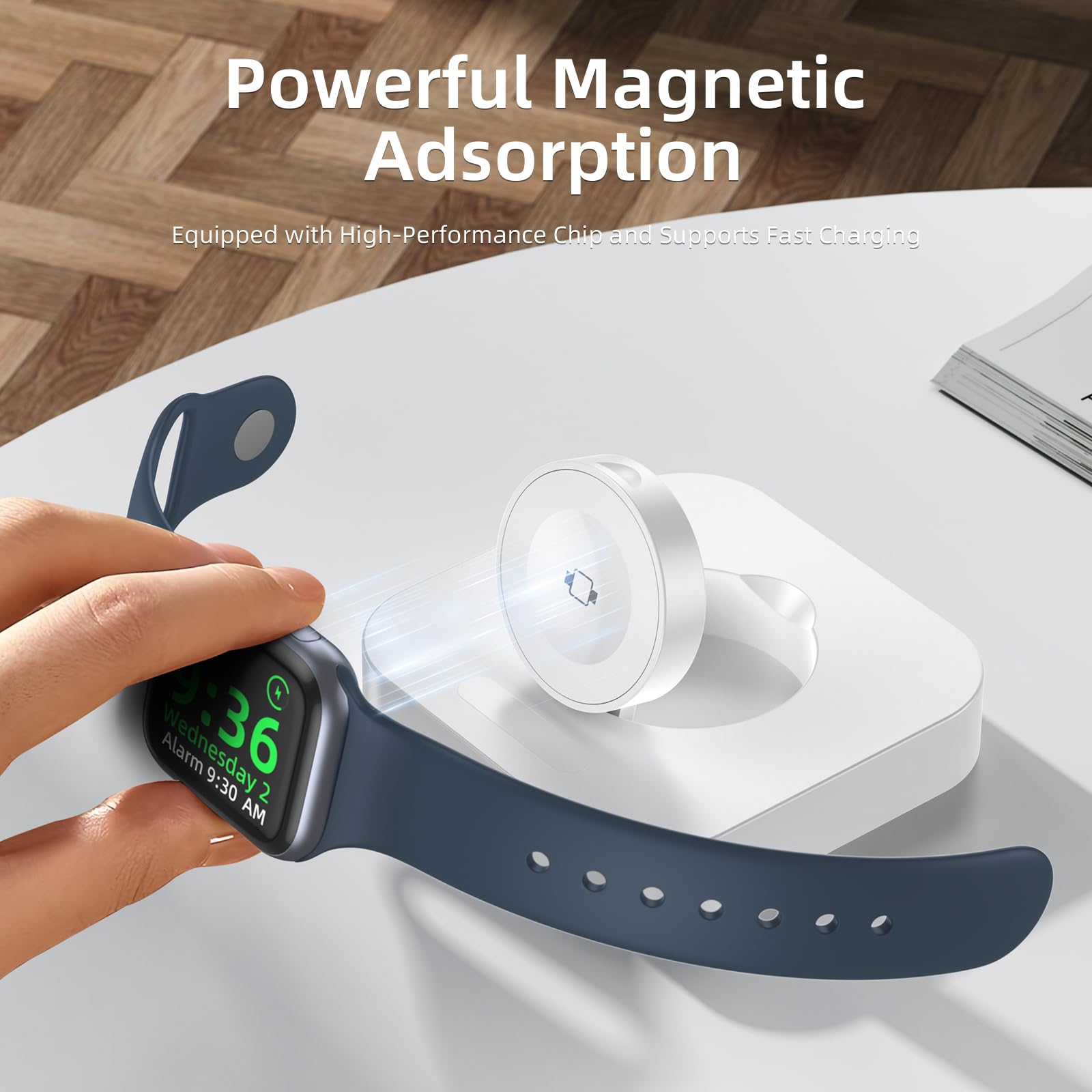 AMVD Magnetic Wireless Charging Stand for Apple Watch - Fast Portable Charger Dock Compatible with iWatch Series Ultra/10/9/8/7/SE/6/5/4/3/2 (White) | Perfect for Nightstand, Office Desk & Travel Accessories