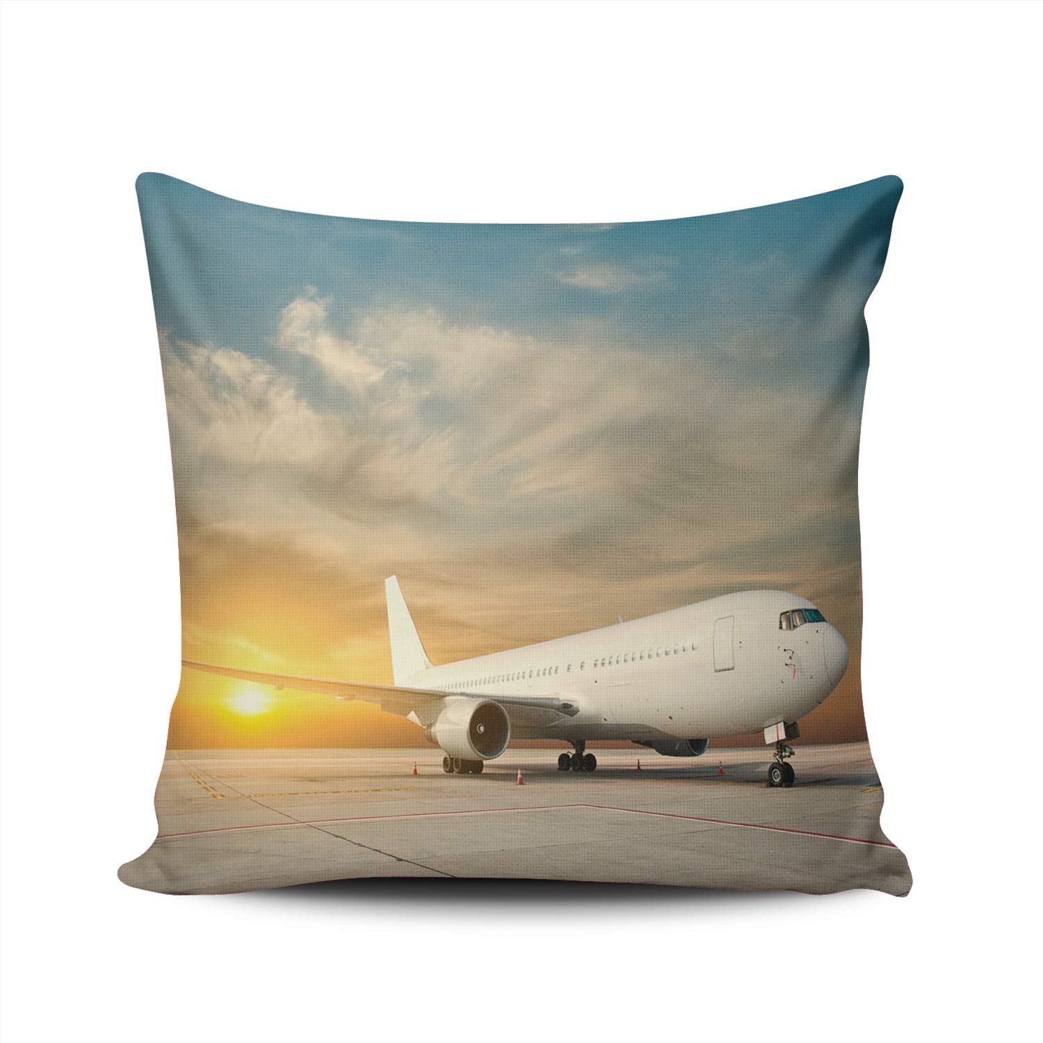 Premium MUKPU Airplane & Sunrise Printed Decorative Pillow Covers - 18x18 Inch Square Double-Sided Design with Hidden Zipper | Perfect for Home Decor, Living Room Throw Pillows & Airplane Travel Enthusiast Gifts