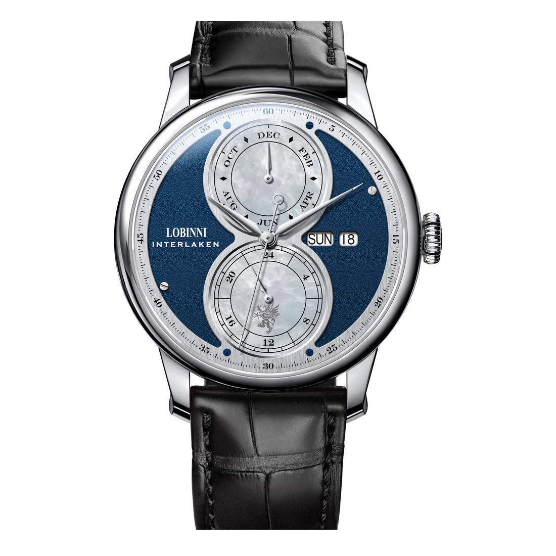 LOBINNI Luxury Automatic Men's Watch - Self-Winding Mechanical Dress Watch with Month, Week, Date & 24-Hour Display, 50m Waterproof Leather Band | Perfect for Business, Formal Events & Everyday Wear