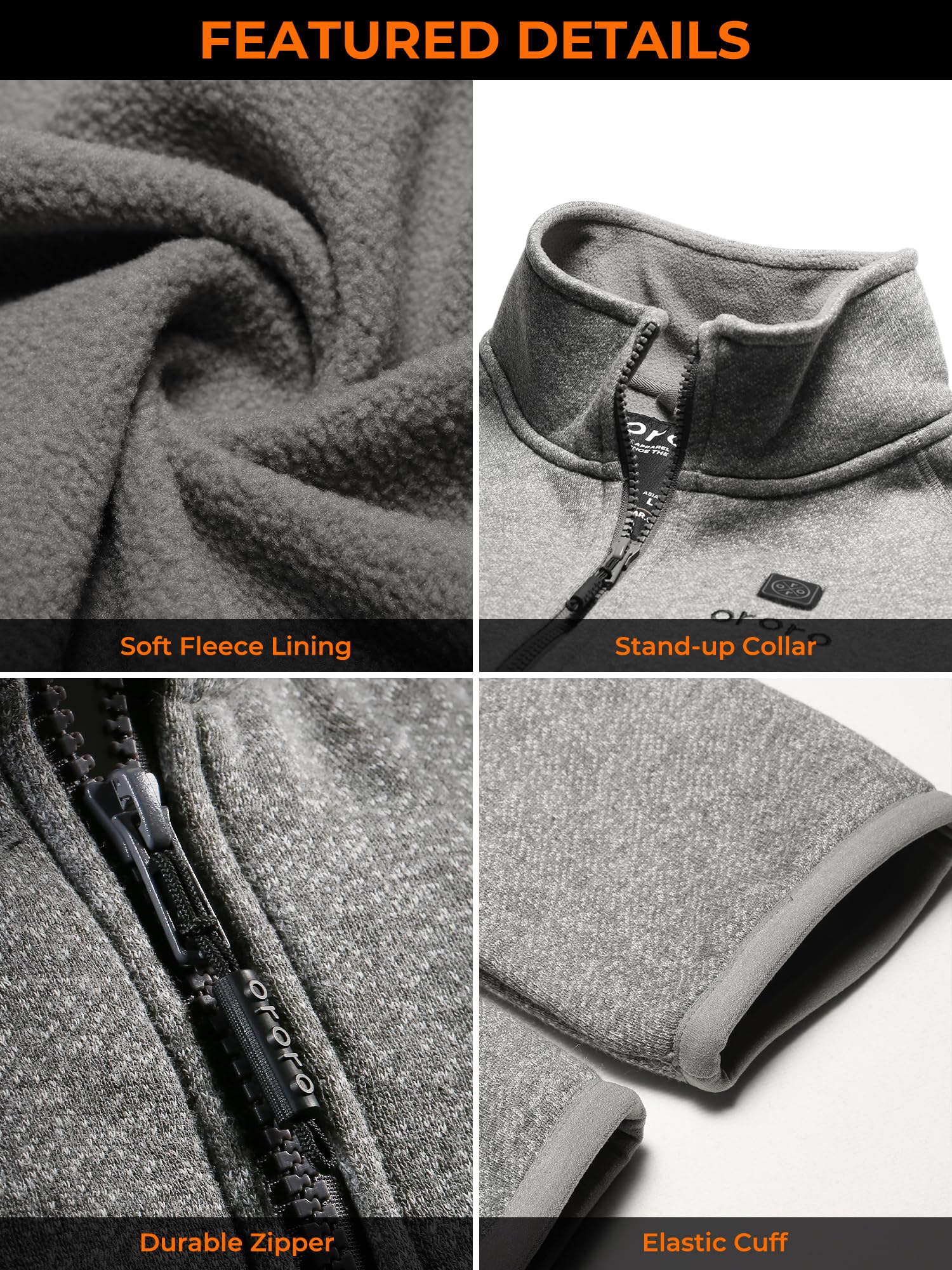 ORORO Men's Heated Fleece Jacket with Rechargeable Battery - Winter Warm Electric Heated Jacket for Outdoor Activities (Hiking, Camping, Skiing) - Charger Not Included