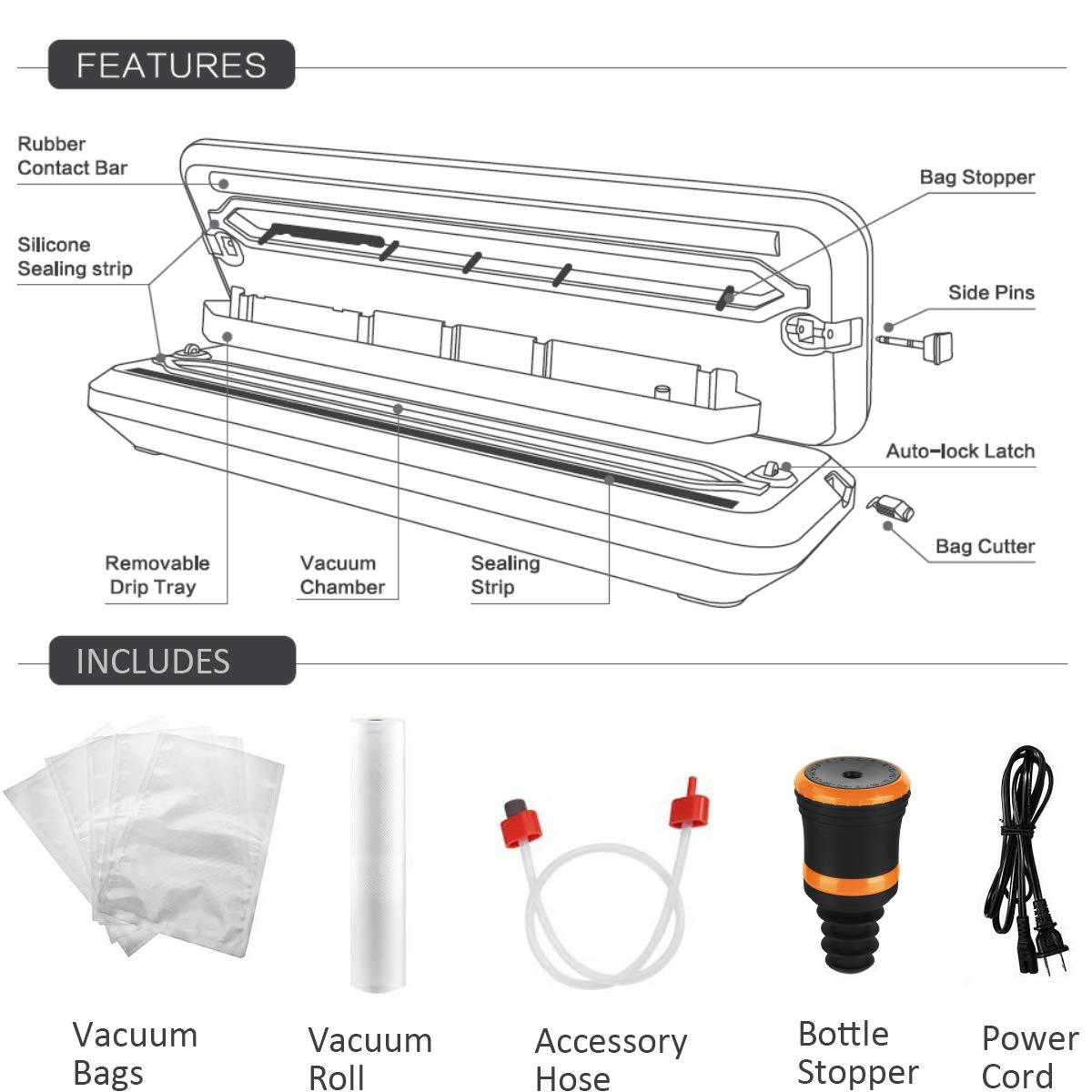 Toprime VS6682H Automatic Vacuum Sealer Machine - 120W Food Saver System for Dry & Moist Food Preservation, Sous Vide, Meal Prep & Freezer Storage - Stainless Steel Vacuum Sealer for Home Kitchen Use