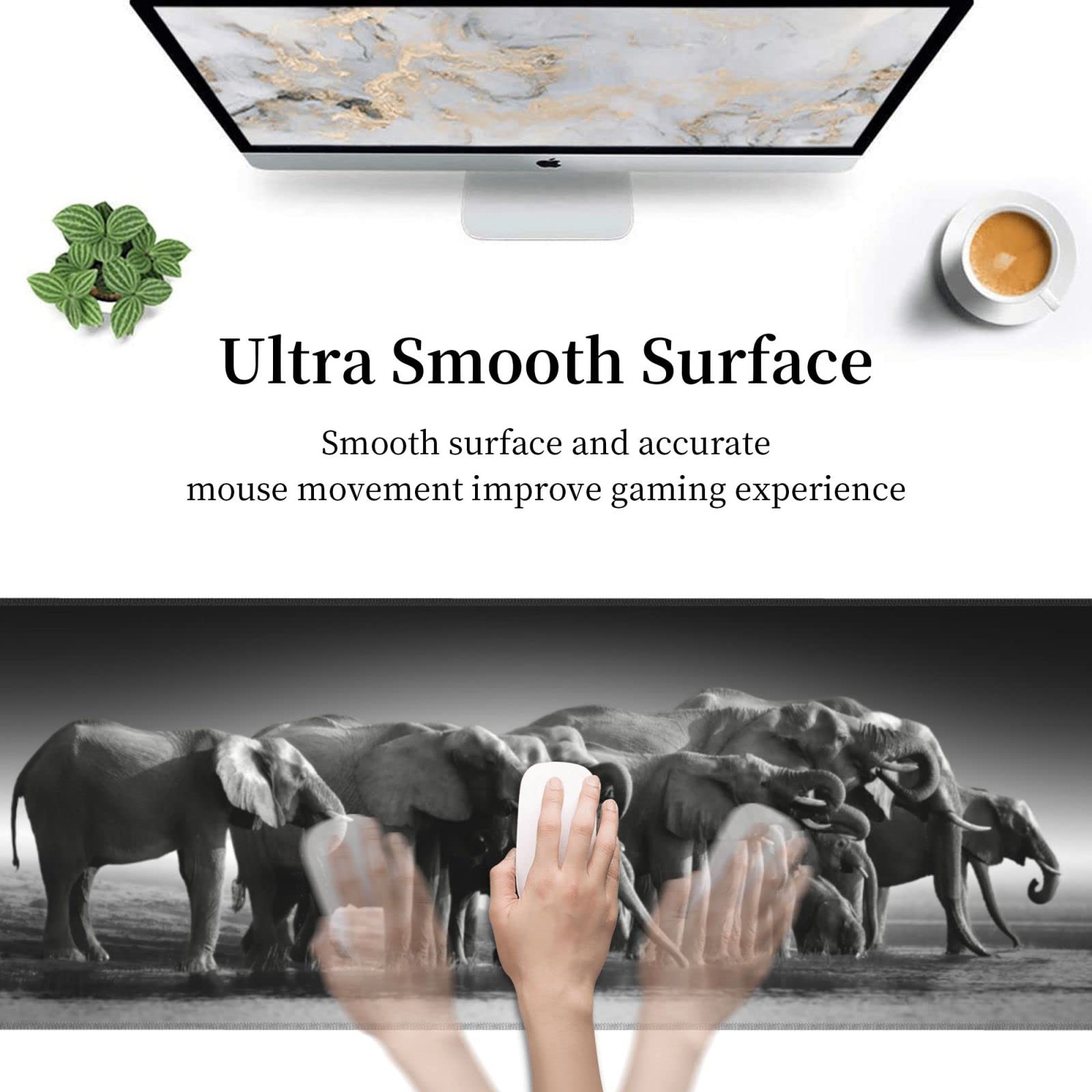 Elephants Family Gaming Mouse Pad - Non-Slip XL Large Mousepad with Stitched Edge & Rubber Base - Perfect for PC, Laptop, Computer Gaming & Office Work