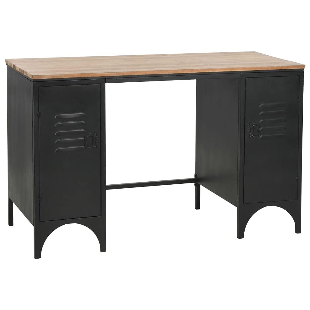 Solid Firwood & Steel Double Pedestal Office Desk 47.2x19.6x29.9 Inches - Modern Computer Workstation for Home Office, Study Room & Living Room - Ideal for Remote Work, Online Learning & Office Organization