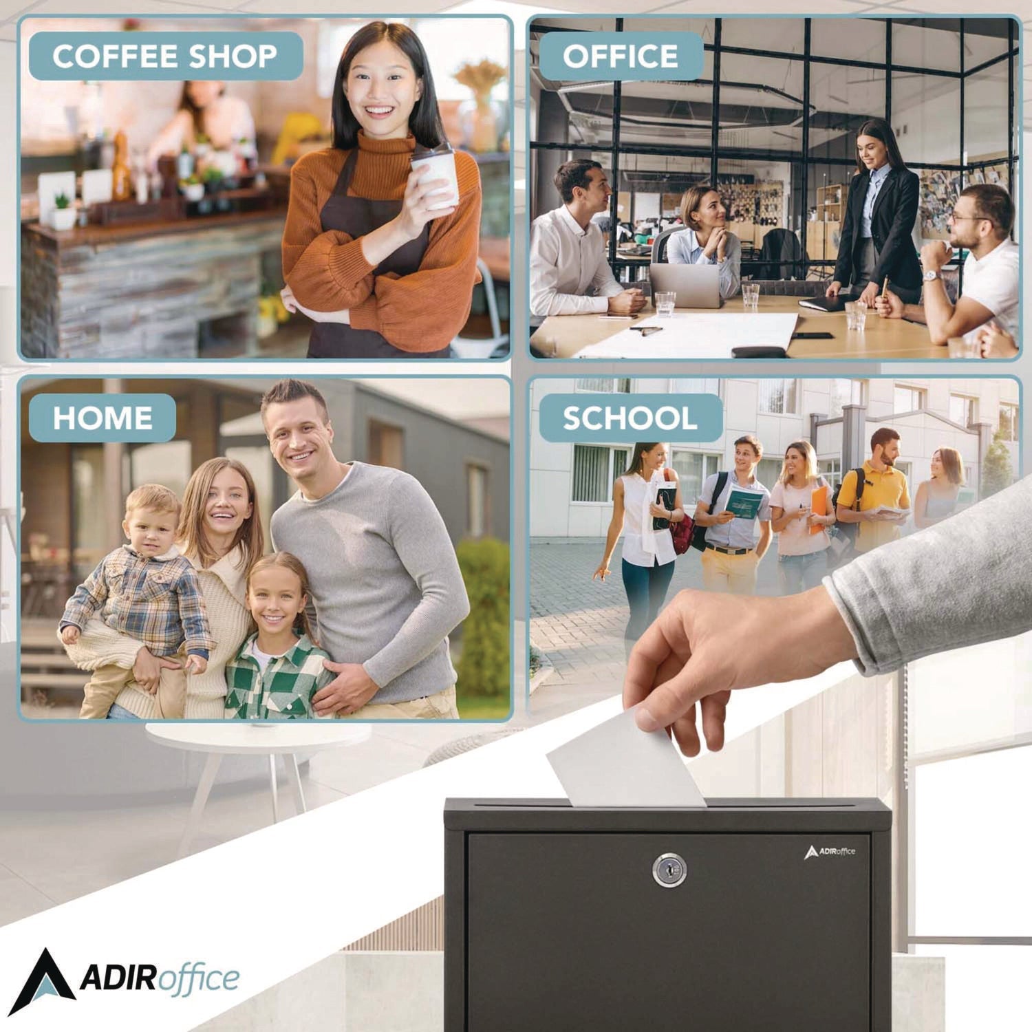 AdirOffice Large Secure Drop Box - 12 x 3 x 10 Inch Steel Locking Mailbox for Office, Home & Business - Black Multi-Purpose Deposit Box for Documents, Packages & Valuables (Ideal for Mailrooms, Reception Areas & Secure Storage)