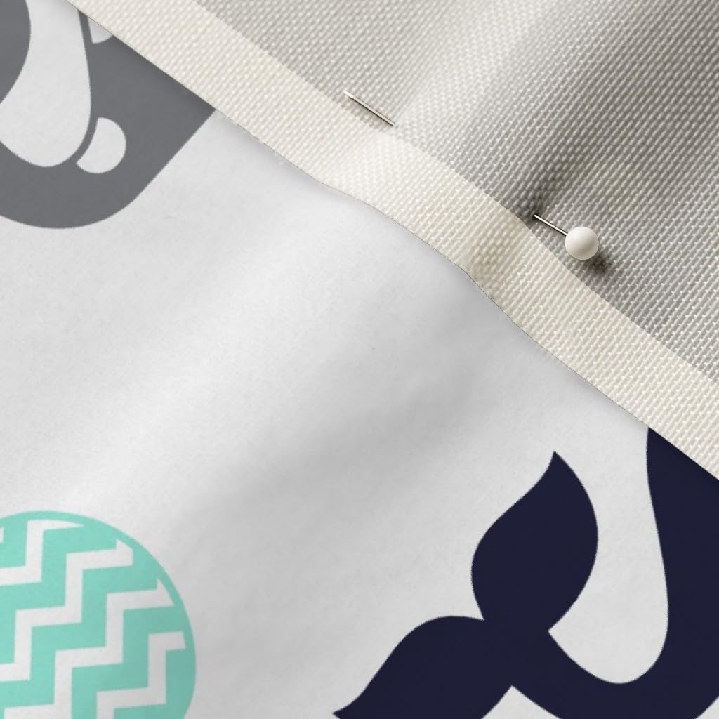 Whale Stripe Nautical Nursery Fabric by Spoonflower - Printed on Velvet Upholstery Material by The Yard | Gender Neutral Summer Beach Theme | Perfect for Home Decor, Apparel & DIY Projects (Ideal for Baby Rooms, Beachwear & Coastal Interior Design)