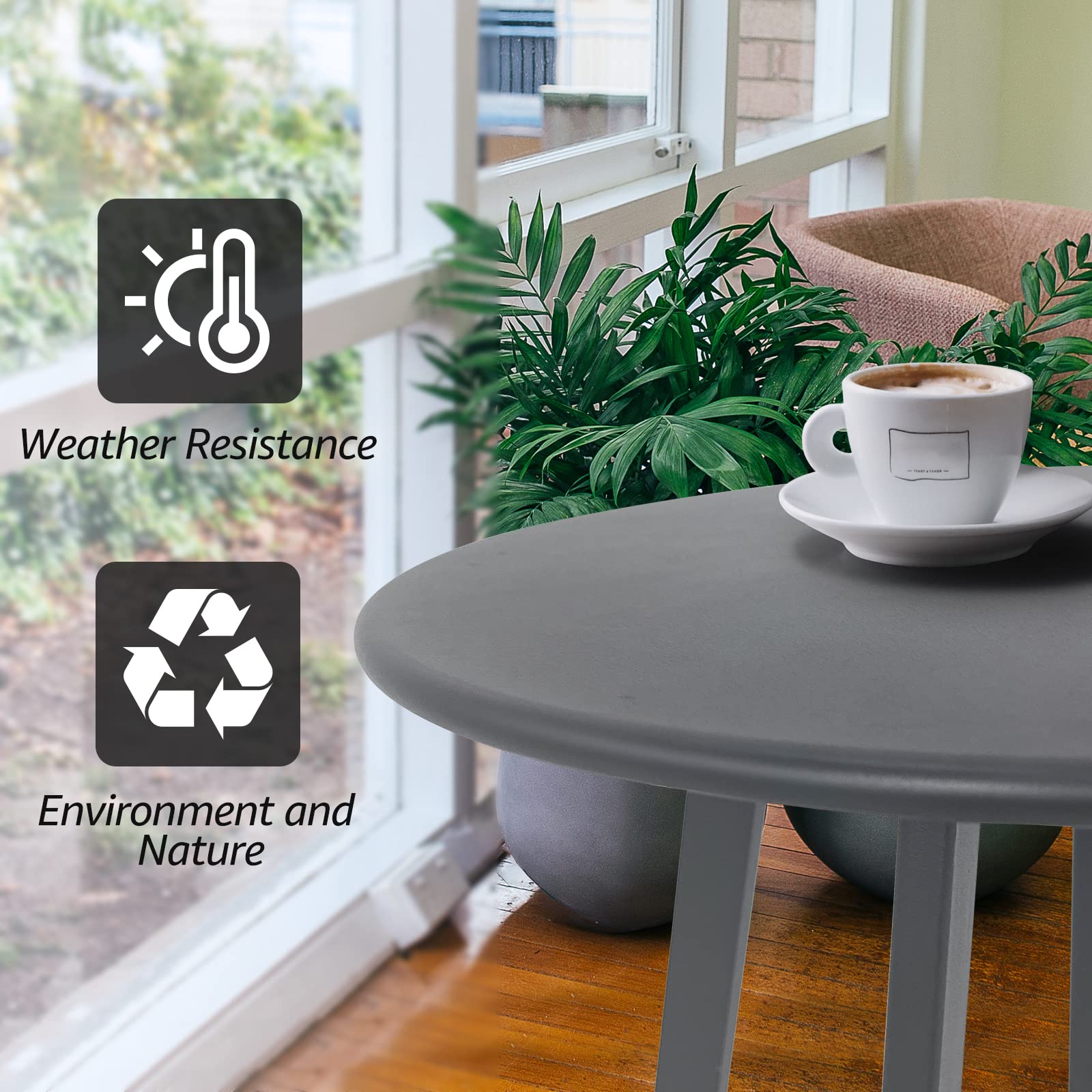 Modern Grey Round Metal Steel Side Table - 15.75