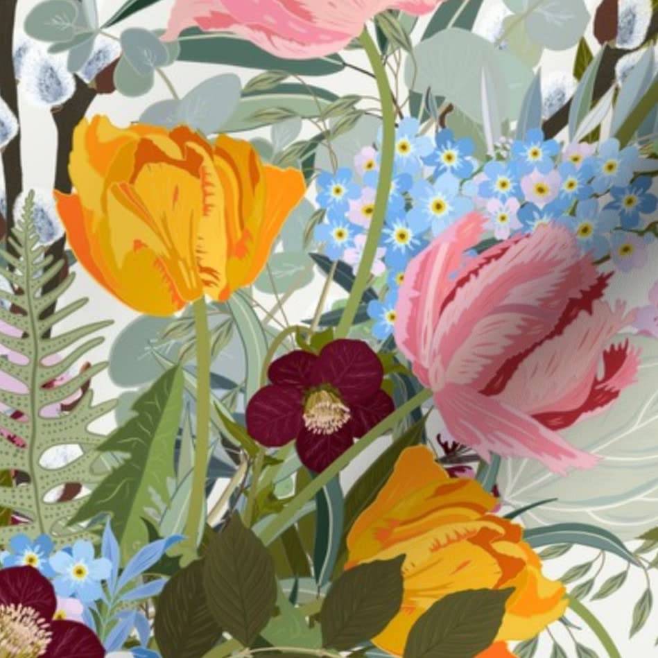 Morning Tulips Floral Yellow Poppy Printed Minky Fabric - Soft Fat Quarter for Sewing Baby Blankets, Quilt Backing & Plush Crafts - Perfect for Nursery Decor, DIY Projects & Summer Home Accents