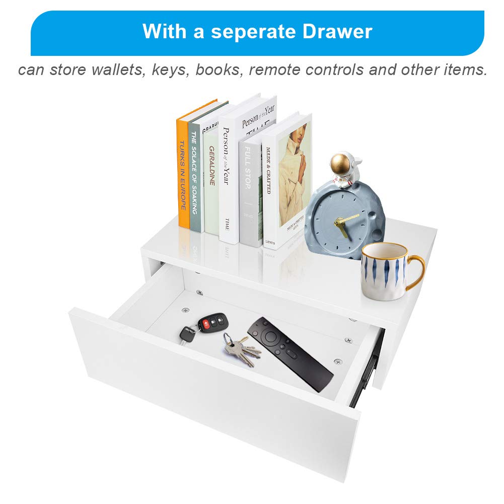 Modern Floating Nightstand Wall Shelf with Drawer - White Wall Mounted Bedside Table for Small Spaces | Perfect for Apartments, Dorms & Minimalist Bedrooms