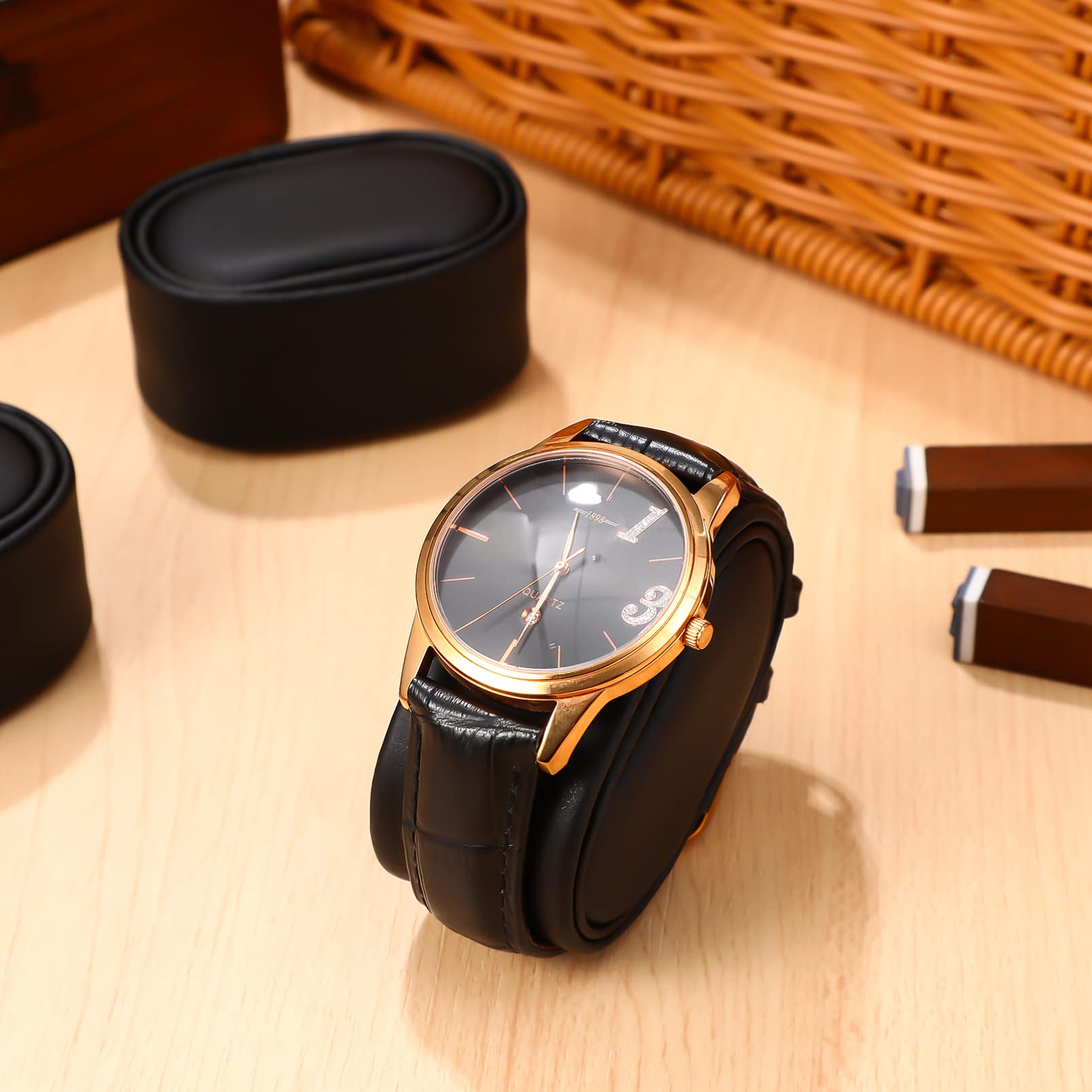 4 Pcs PU Leather Watch Winder Pillows - 2.6×1.7×1.3 Inch for Watch Display & Storage