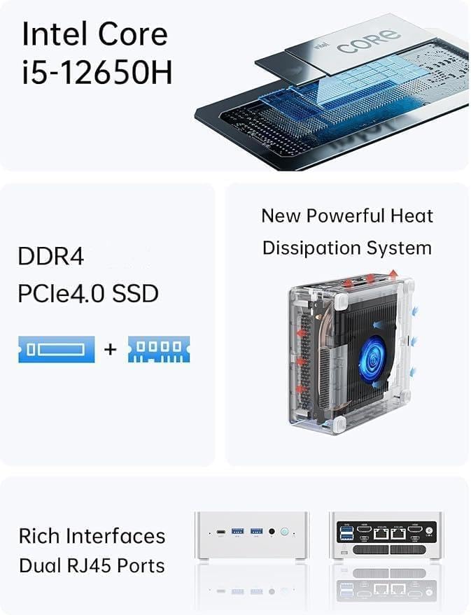 MINISFORUM NAB6 Mini PC - Intel Core i7-12650H 10-Core Processor up to 4.7GHz, 32GB DDR4 RAM, 1TB SSD, HDMI/USB-C, WiFi 6, Bluetooth, USB 3.2 - Compact Desktop Computer for Home Office, Gaming & Media Center