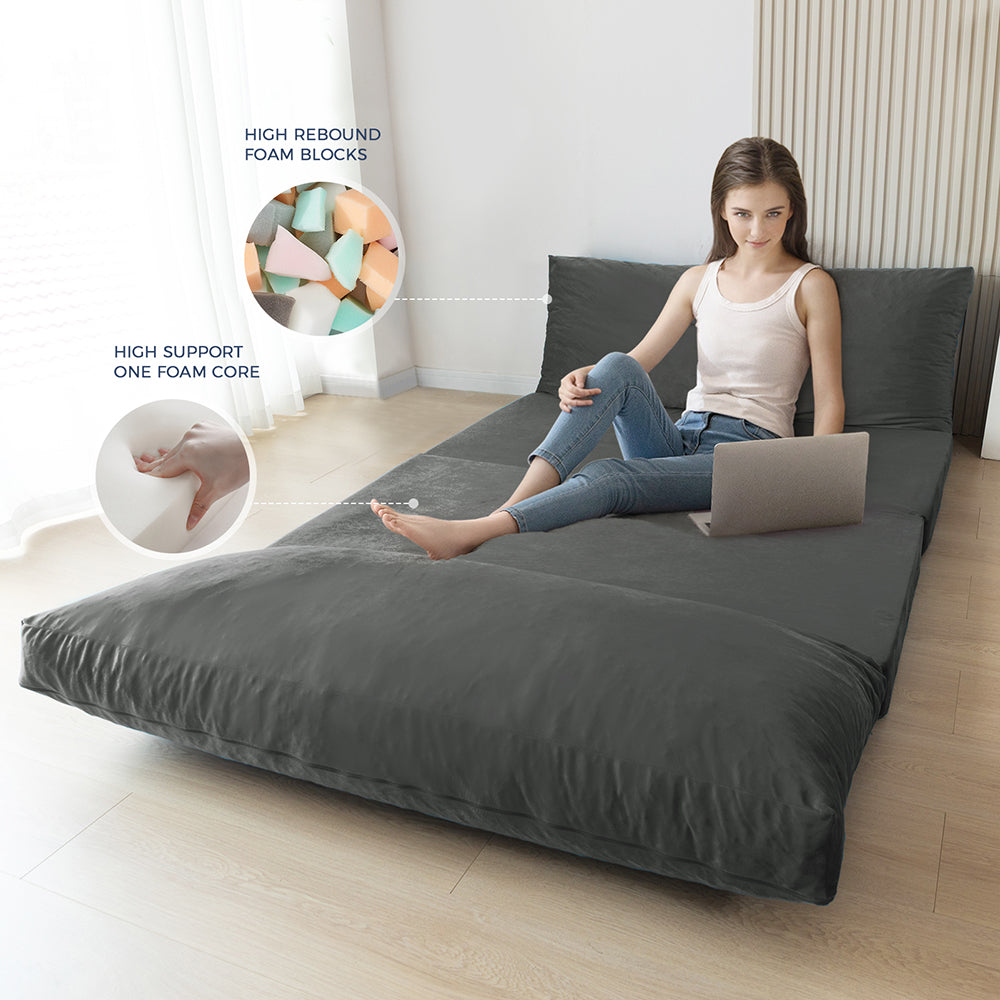 MAXYOYO Velvet Bean Bag Folding Sofa Bed for Adults - Dark Grey Washable Cover - Perfect for Living Room, Bedroom & Dorm Room Lounging