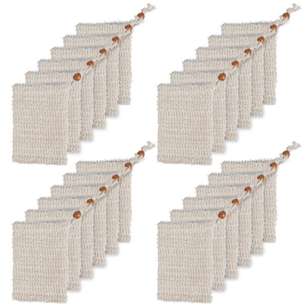 BUYGOO 30 Pack Natural Sisal Mesh Soap Saver Bags - Exfoliating Soap Holder with Drawstring for Bath, Shower & Travel | Handmade Eco-Friendly Soap Storage for Gentle Skin Cleansing