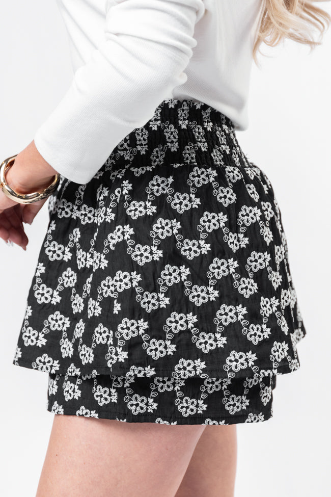 Floral Print Belted Skort for Women - Stylish Black Garden Party Skirt with Pockets | Perfect for Outdoor Events, Brunch & Summer Gatherings