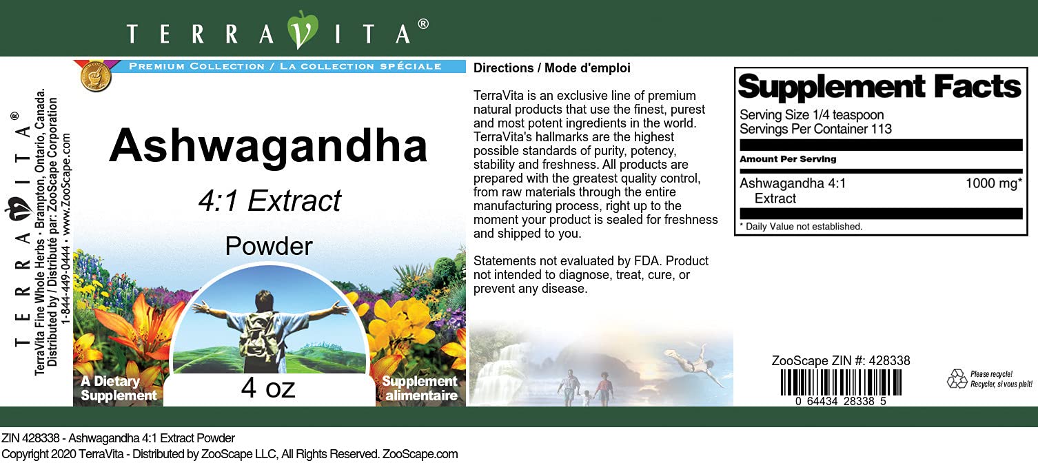 Organic Ashwagandha 4:1 Extract Powder - 4oz (120g) | Stress Relief & Sleep Support Supplement | KSM-66 & Sensoril | Vegan, Non-GMO | for Relaxation, Focus & Immune Boost - Perfect for Tea, Smoothies & Nighttime Routine
