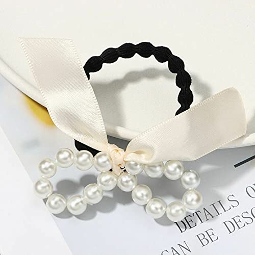 BAKEFY 6-Piece Pearl Bow Hair Bands Set - Elegant Bowknot Headbands with Ribbon Hair Ties for Women & Girls | Perfect for Weddings, Parties, and Everyday Fashion Accessories