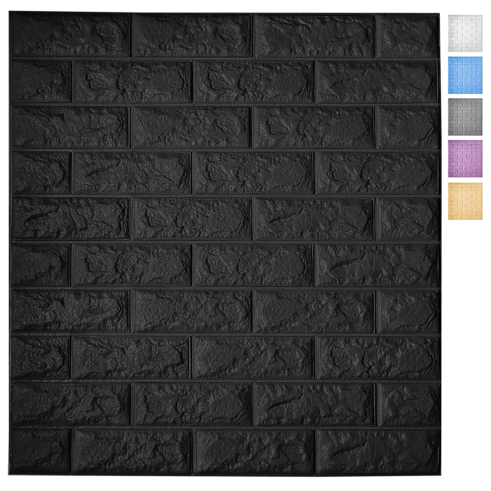 Art3d 11-Pack 64 Sq. Ft Peel and Stick 3D Wall Panels - Black Self-Adhesive Foam Brick Wallpaper for Interior Wall Decor | Perfect for Bedroom, Living Room & Office Accent Walls