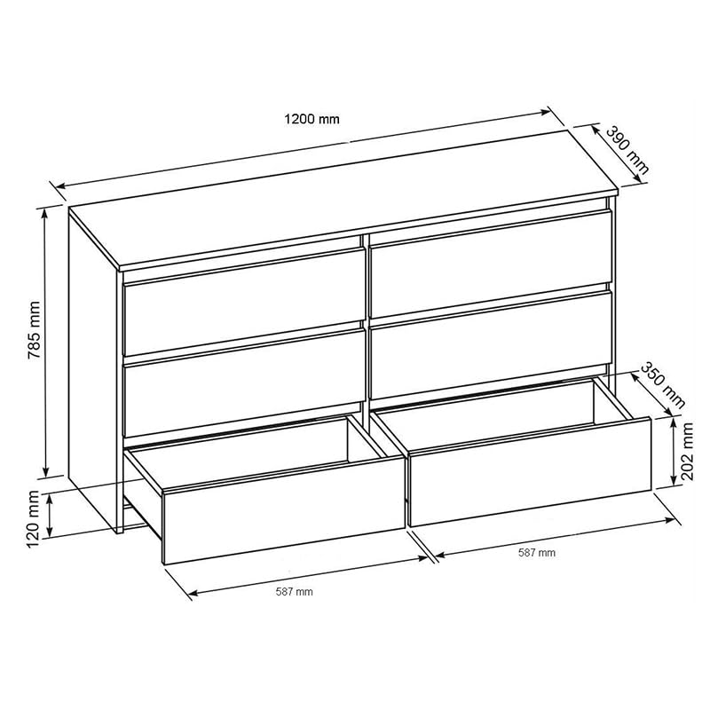 Modern 6-Drawer 120cm MebLocker Chest - Stylish Storage Solution for Living Room, Bedroom, Kids Room, Teen Room & Office - Perfect for Organizing Clothes, Toys & Office Supplies (Black)