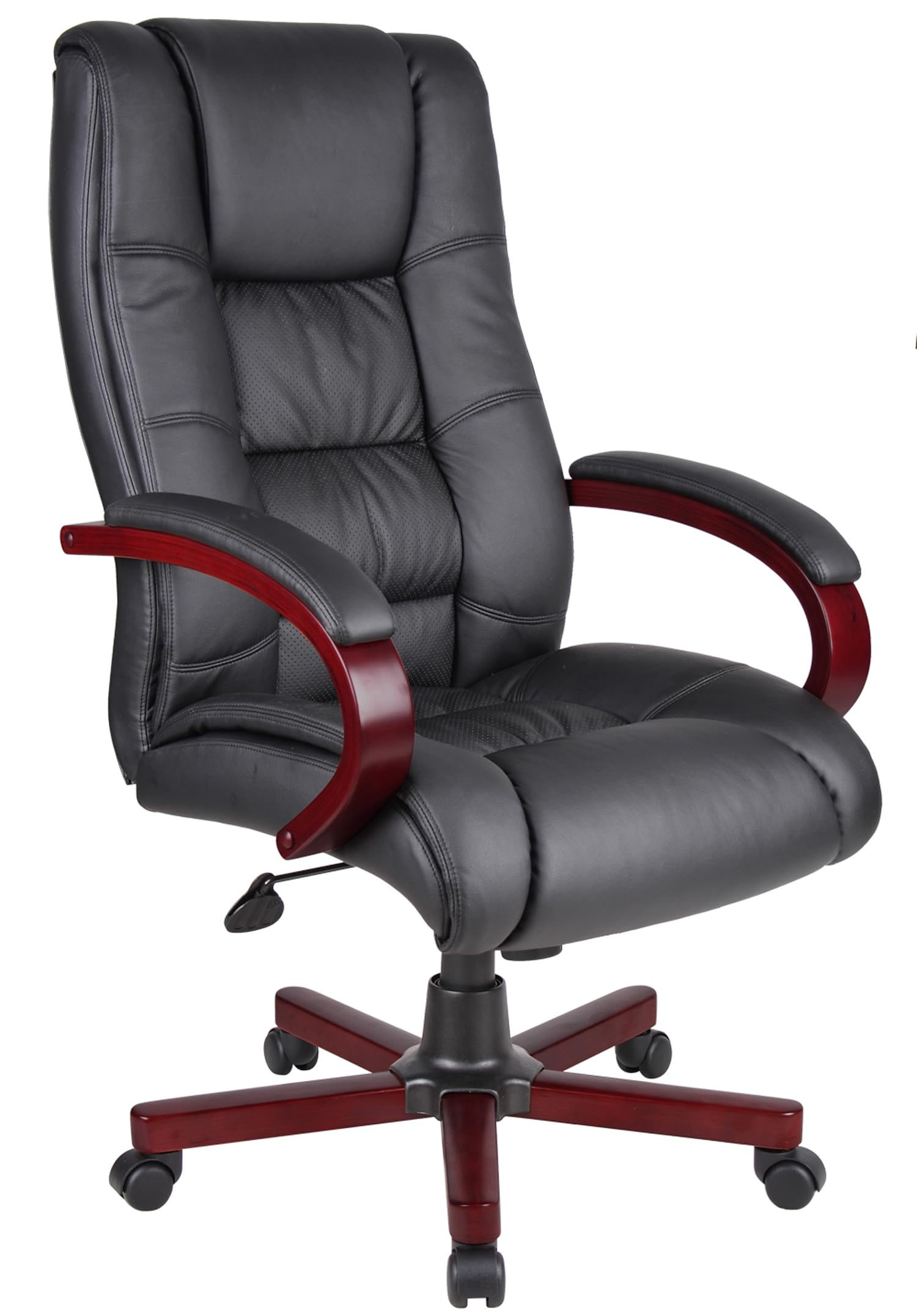 Boss Office Products High Back Executive Chair - Ergonomic Leather Office Chair with Adjustable Height & Lumbar Support, Black/Mahogany - Perfect for Home Office, Conference Rooms & Executive Suites