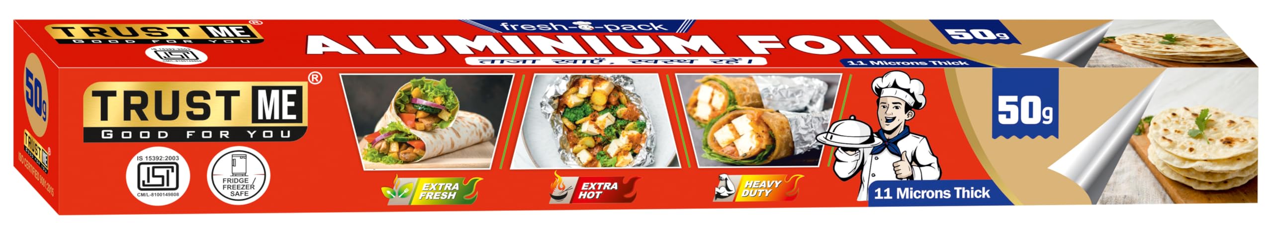 Premium Food Grade Aluminum Foil for Cooking, Baking & Food Storage - 50g 11 Micron Thickness | Keeps Food Fresh, Warm & Hygienic | Ideal for Meal Prep, BBQ, Leftovers & Lunch Box Packing | Pack of 3 Rolls (Red) | Perfect for Home Kitchen, Restaurants & Outdoor Picnics