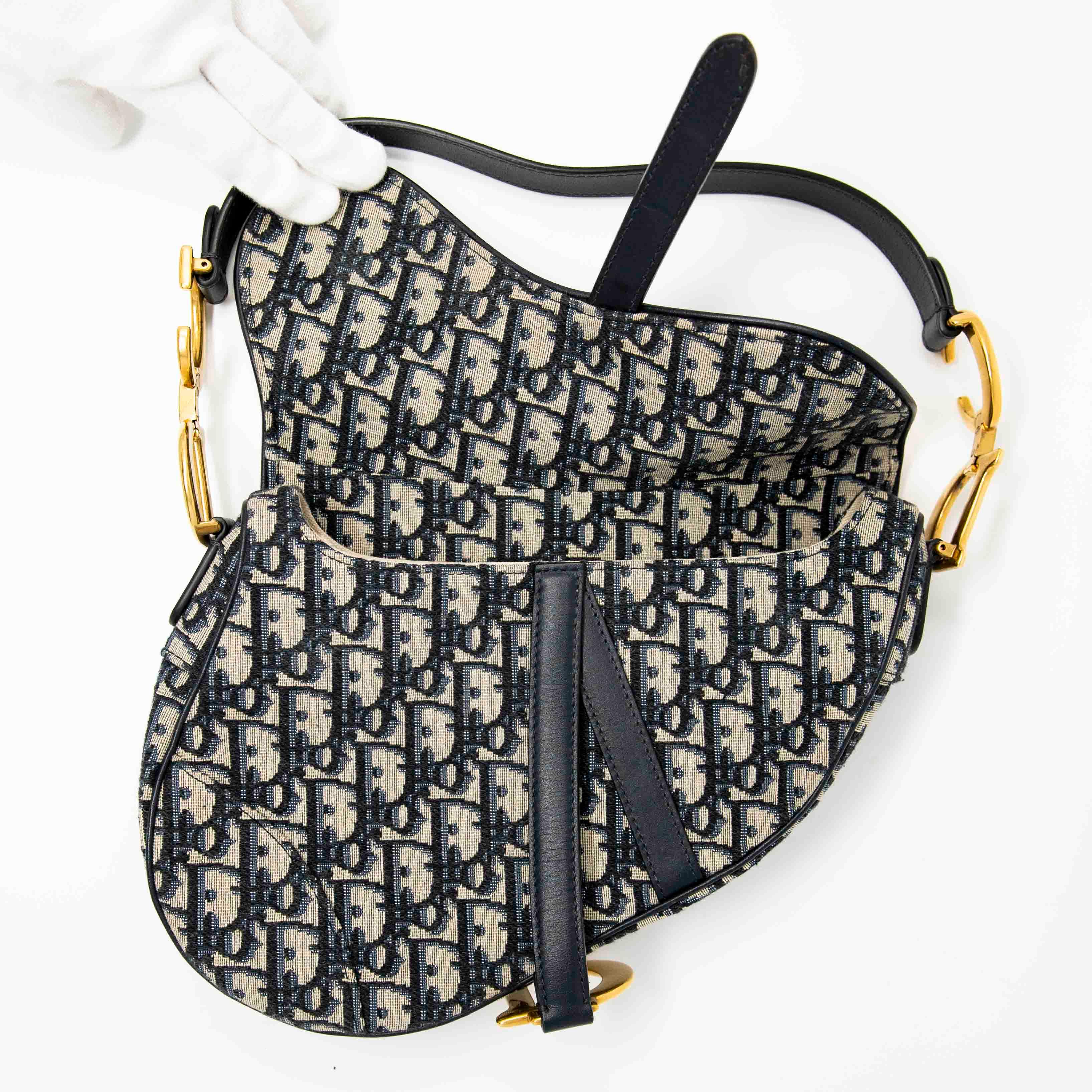 Dior Blue Oblique Medium Saddle Bag for Women | Luxury Designer Crossbody Handbag | Perfect for Date Night, Office & Travel