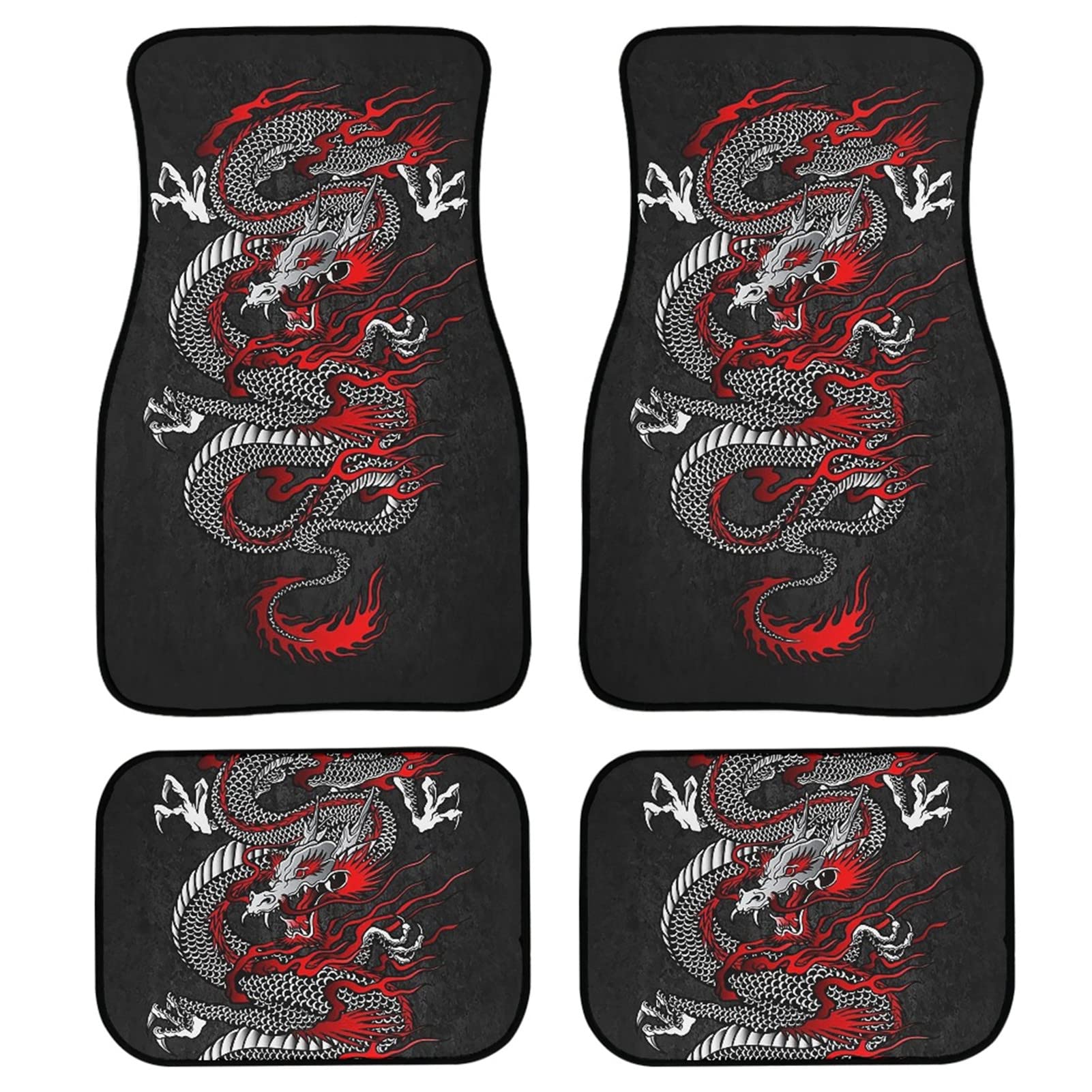 Chinese Dragon Design Car Floor Mats - 4PC Universal Fit Rubber Mats for Car, SUV, Van & Truck - All Weather Protection for Front & Rear Seats - Perfect for Home, Office & Travel Use