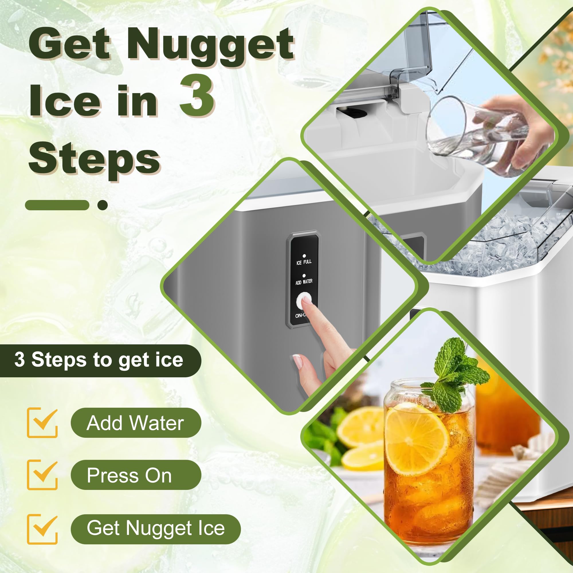 NicBex Countertop Nugget Ice Maker – 34Lbs/24H Self-Cleaning Portable Ice Machine with One-Button Operation – Perfect for Kitchen, Bar, Office & Party Use – Makes Chewable Pellet Ice for Cocktails, Sodas & Beverages (Gray)