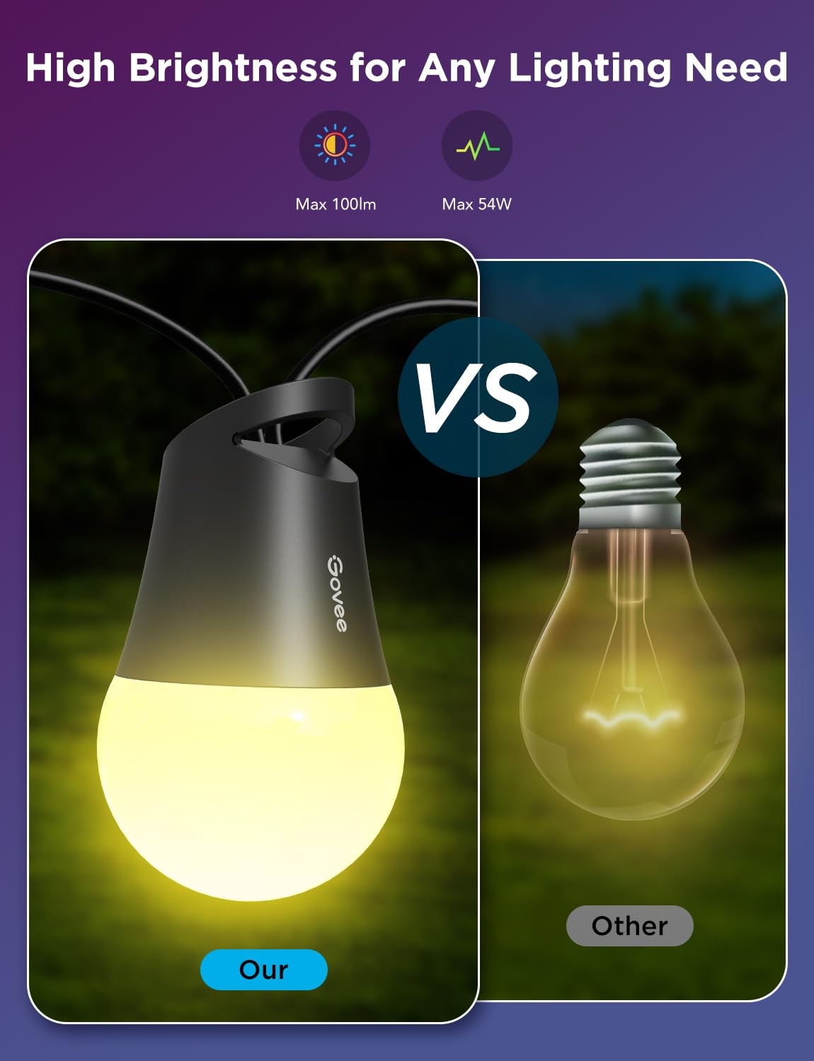 Govee 144ft Smart Outdoor String Lights with Dimmable Warm White LED Bulbs - 47 Scene Modes, IP65 Waterproof, Alexa & App Control - Perfect for Patio, Backyard, Balcony, Garden & Outdoor Parties