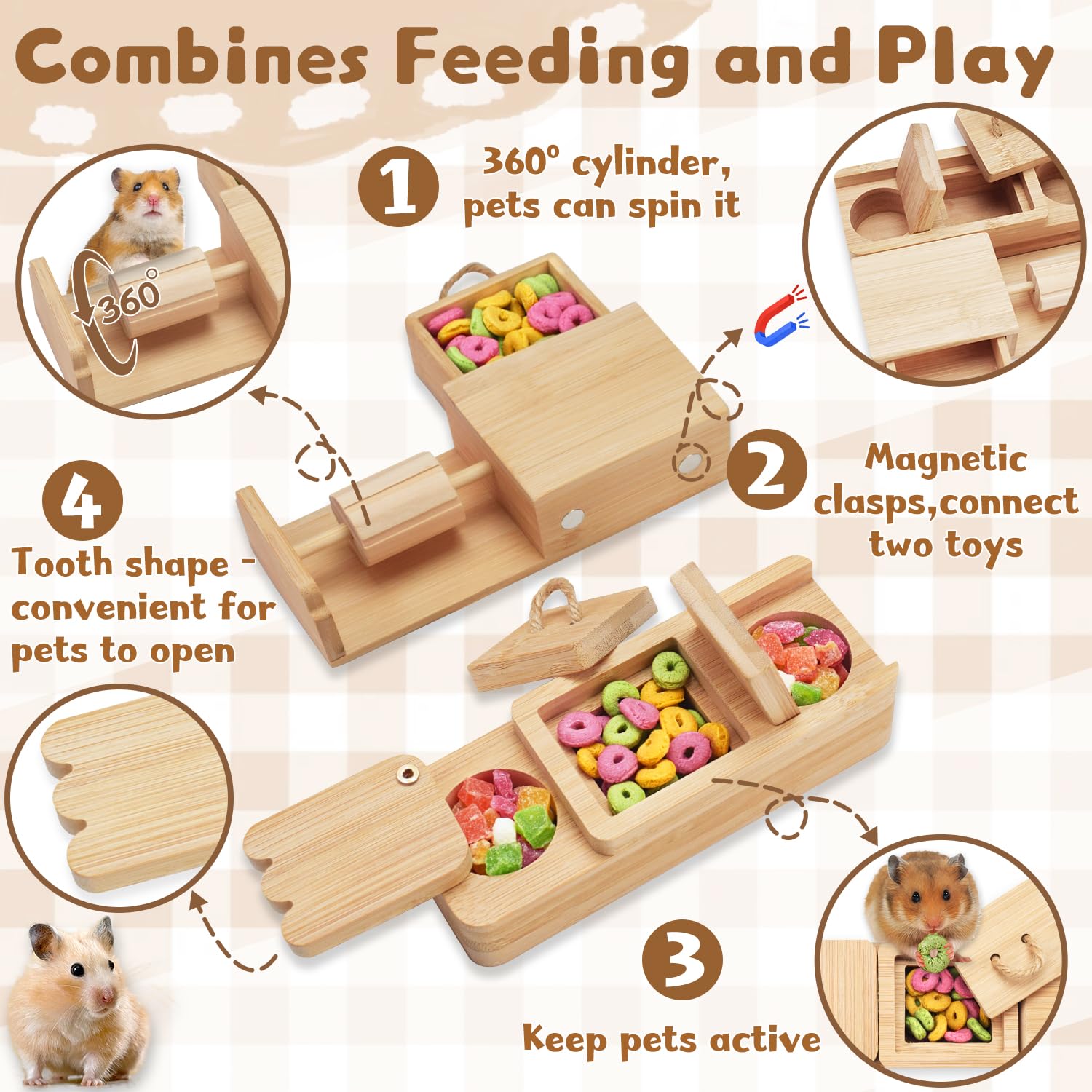 Best Guinea Pig Toys & Hamster Accessories - Wooden Foraging & Interactive Small Animal Enrichment for Guinea Pigs, Hamsters, Rats, Chinchillas, Hedgehogs (Rotating Fun Cylinder) - Perfect for Cage Entertainment & Pet Stimulation