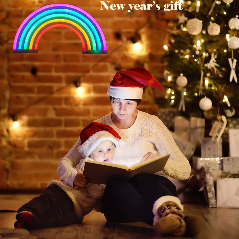 QiaoFei Rainbow LED Neon Sign - Kids Room Wall Decor, Bedroom Night Light, Party & Holiday Decoration - USB/Battery Operated Table Lamp for Home Accessories